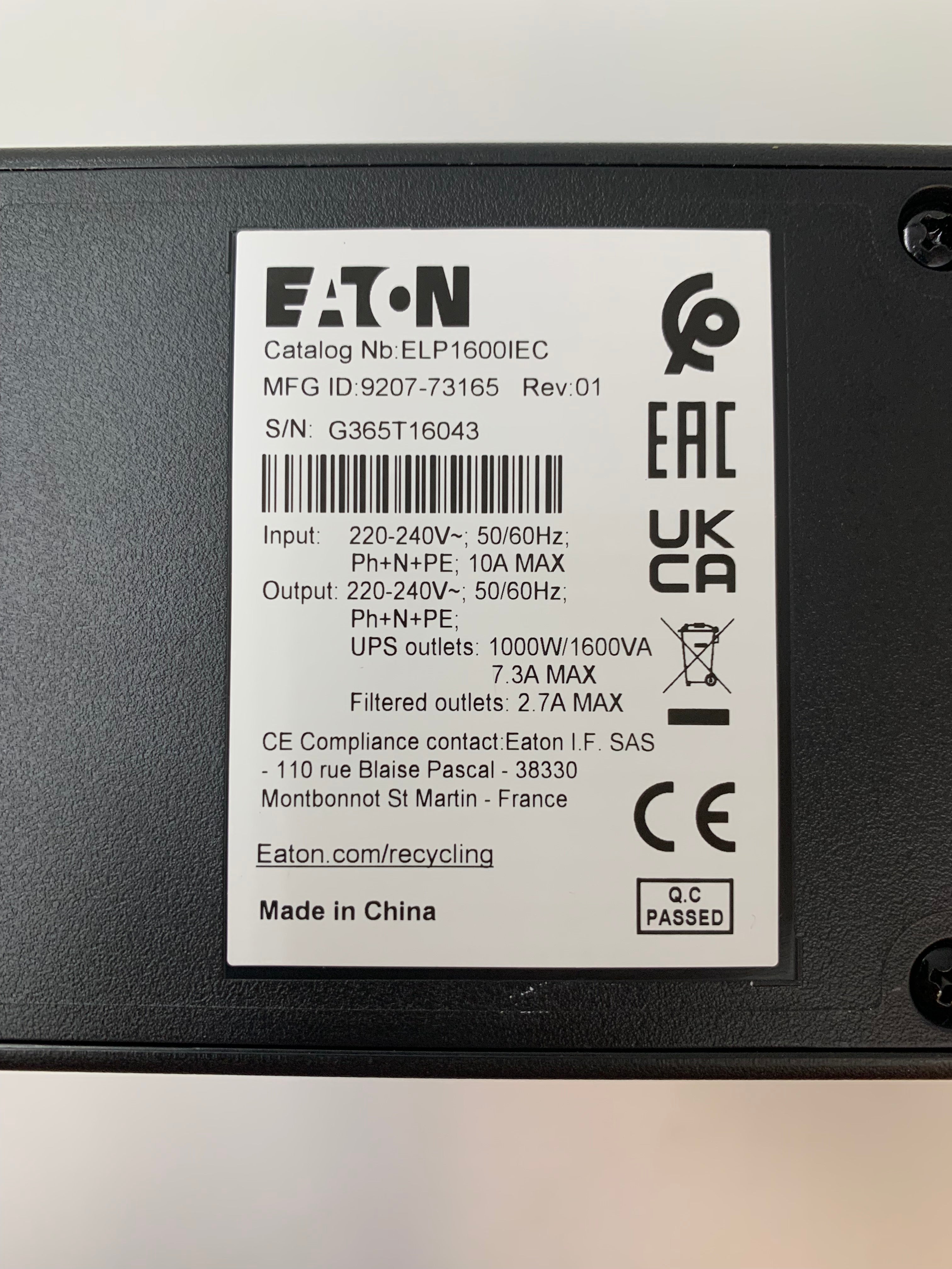 Eaton Ellipse Pro 1600 | 8 AC Outlets | 1600 VA | 1000W | UPS