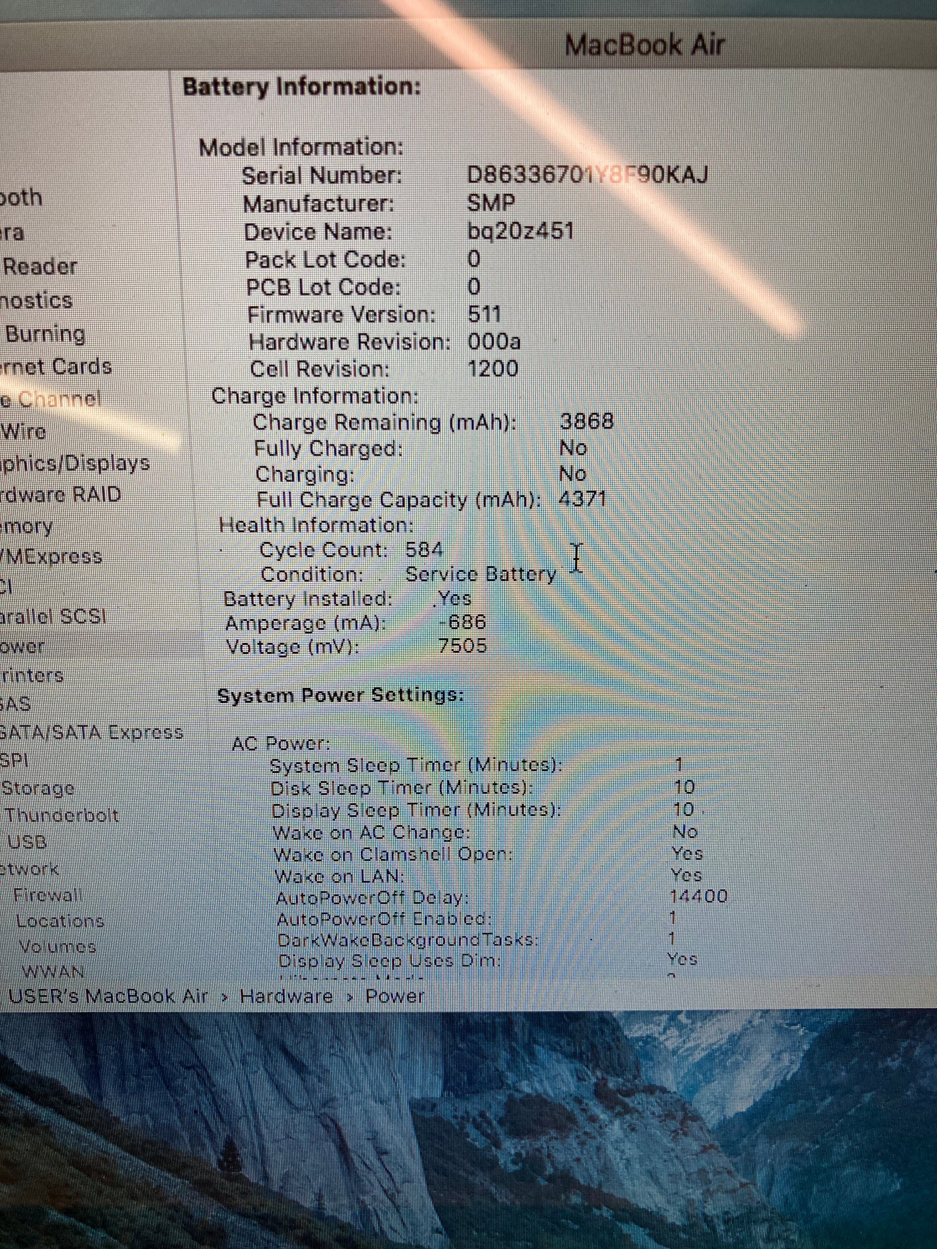 Apple MacBook Air 2013 13.3" A1466 EMC 2632 i5 8GB RAM 128GB SSD OS El Capitan