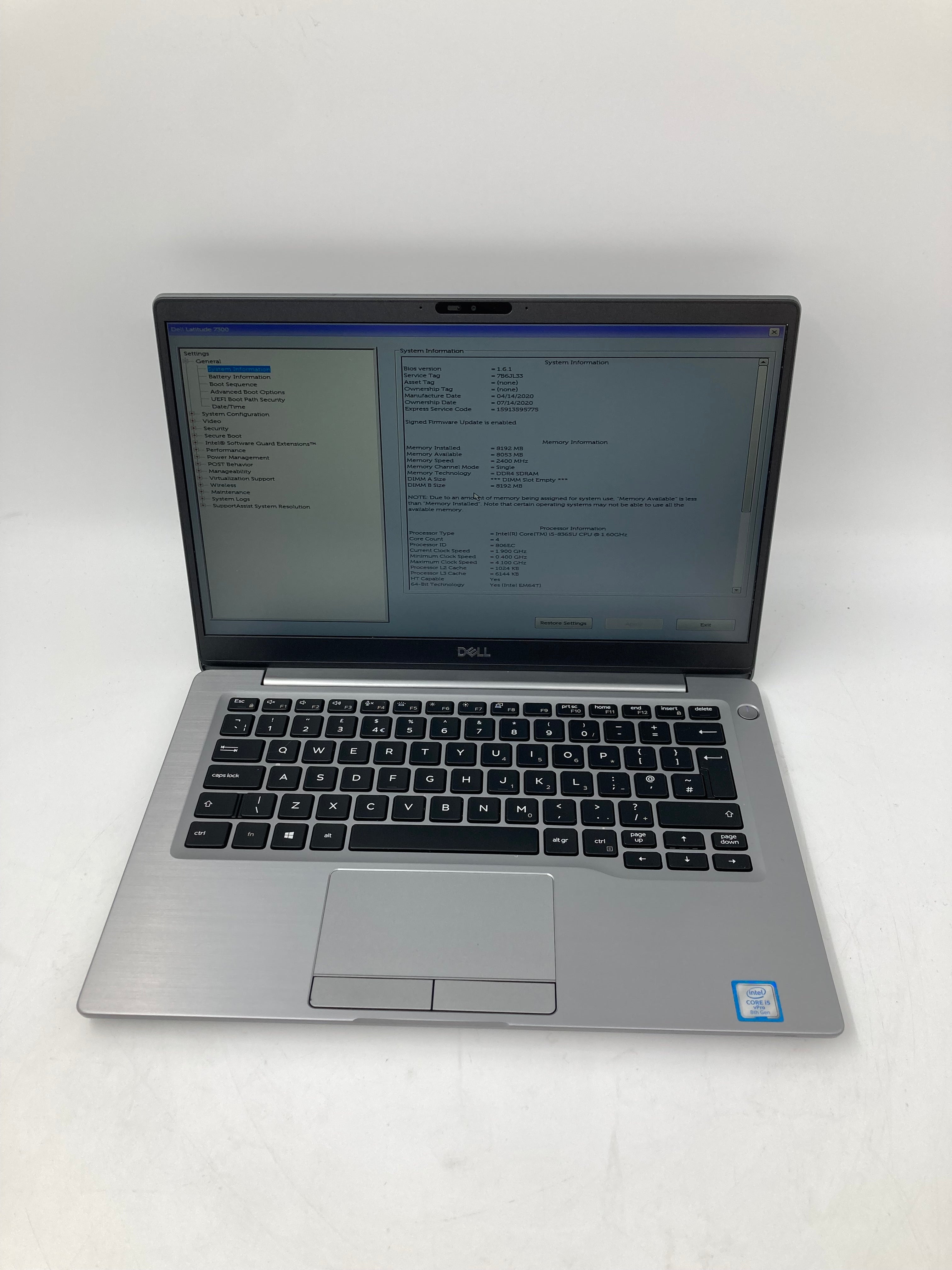 Dell Laptop Latitude 7300 13" i5 8th Gen 8GB RAM 256GB SSD No OS