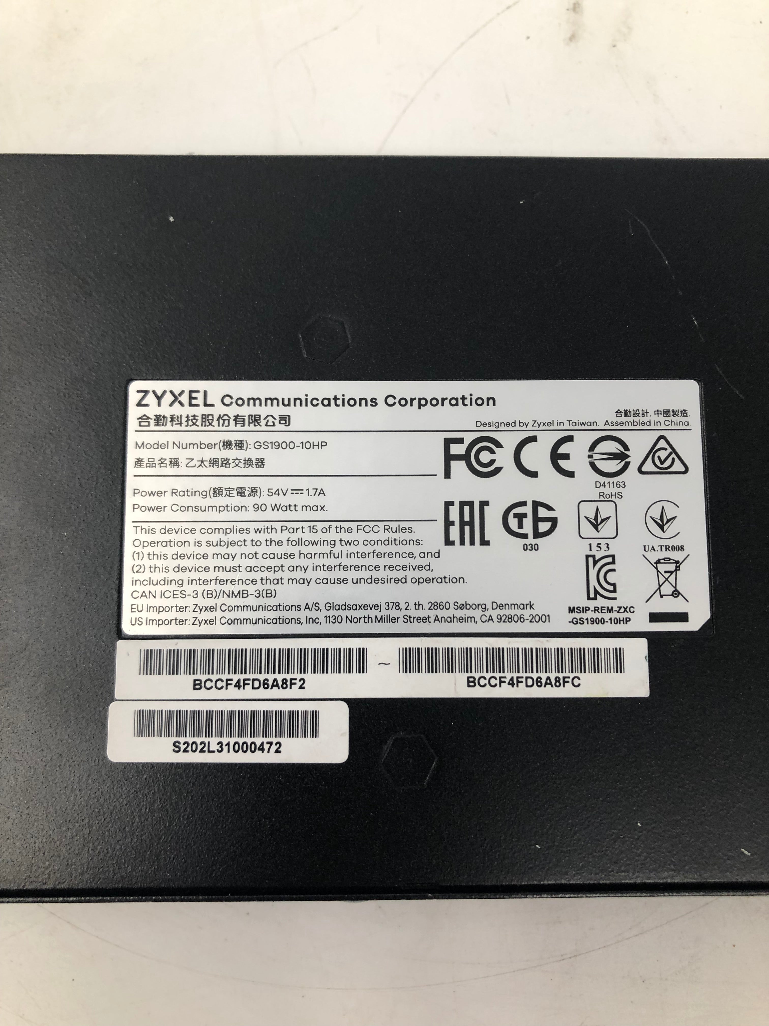 Zyxel Network Switch GS1900-10HP 10 Port PoE Smart Managed Gigabit Ethernet