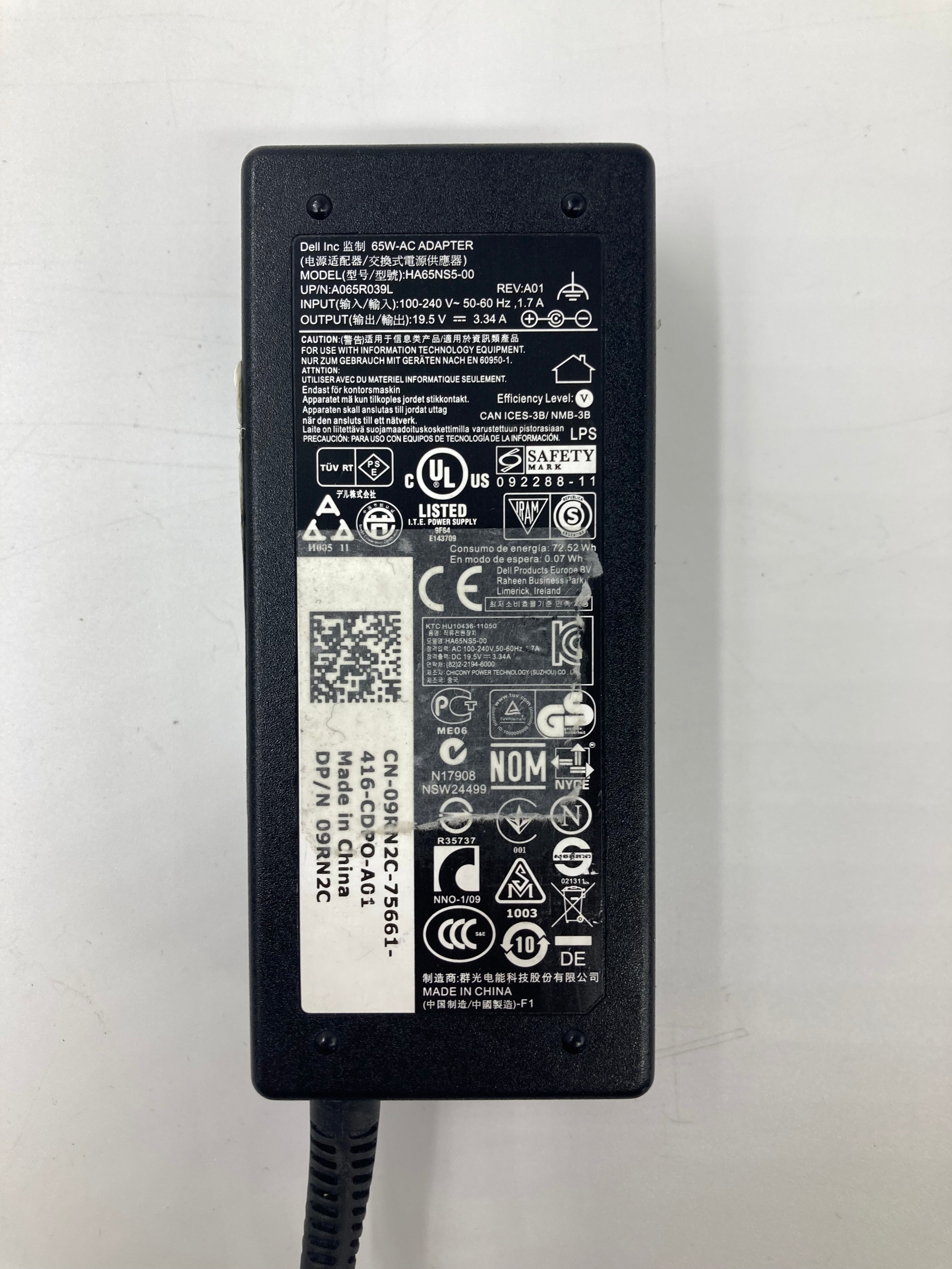 Batch of 4 Dell Big Tip Laptop Chargers 65W/90W - Black