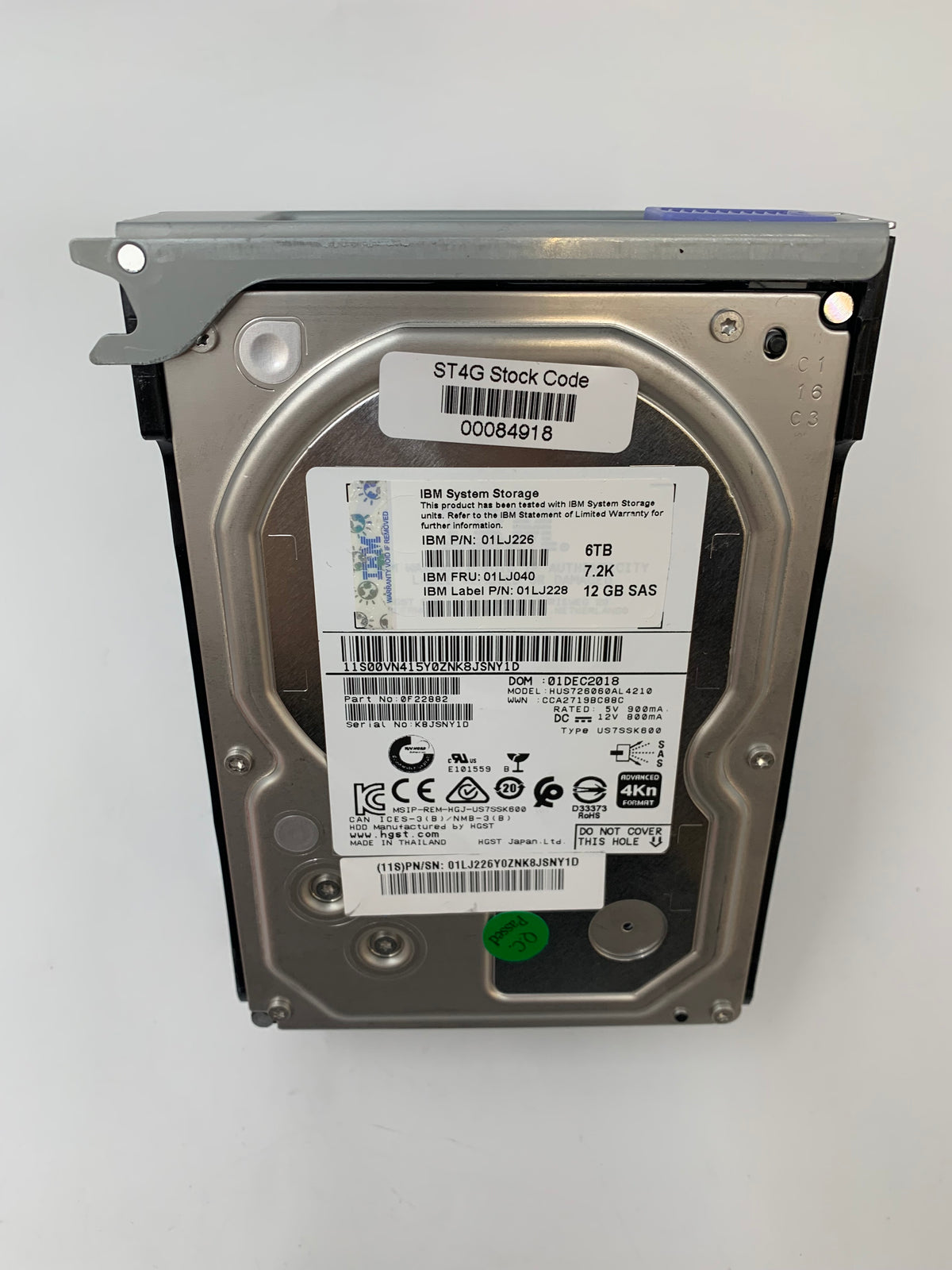 IBM SAS HDD | 01LJ040 | 3.5" | 6TB | 7.2K RPM | 12 Gbps | Caddy Included
