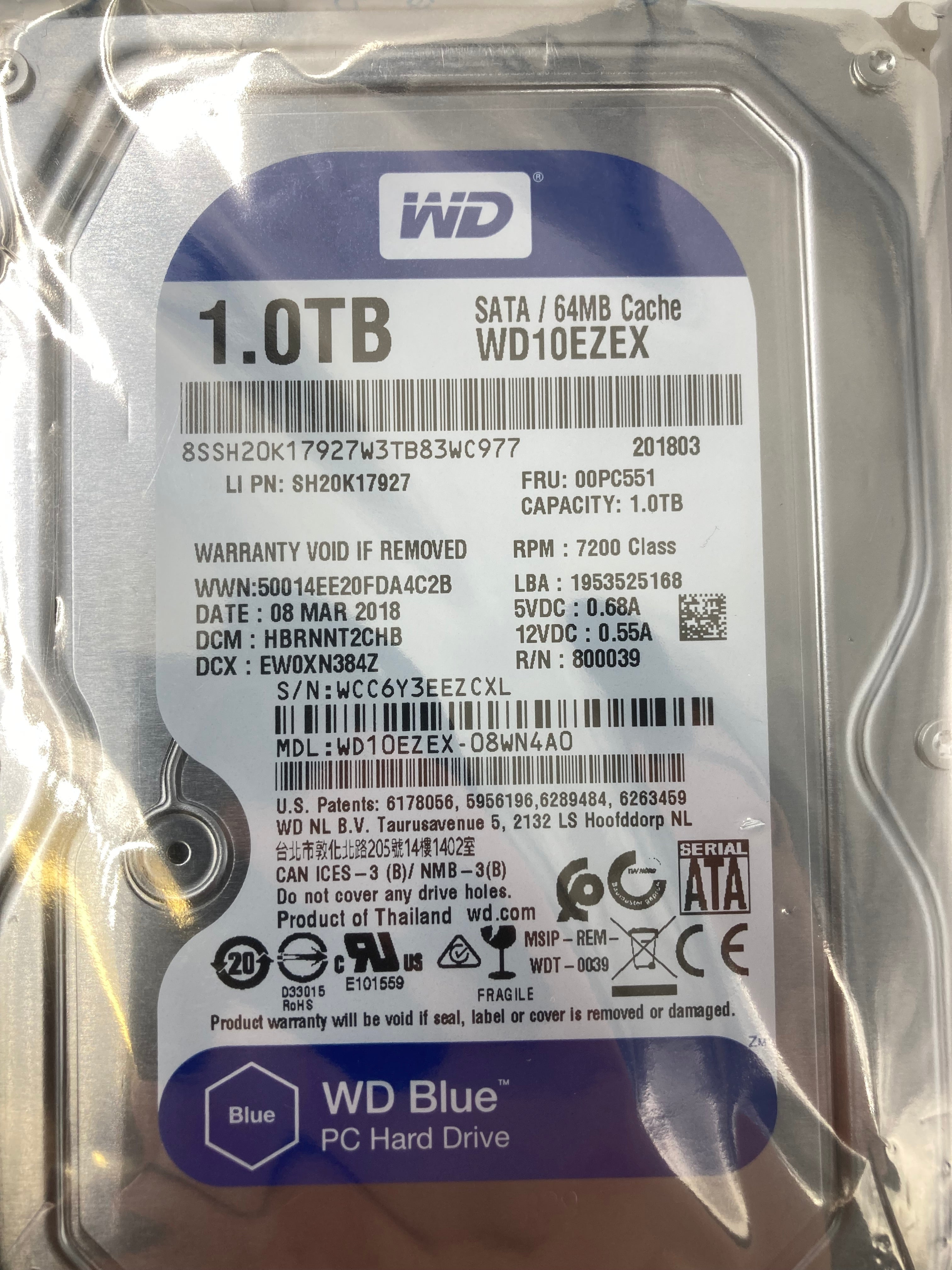 New Western Digital 1TB 3.5" SATA HDD WD10EZEX-08WN4A0