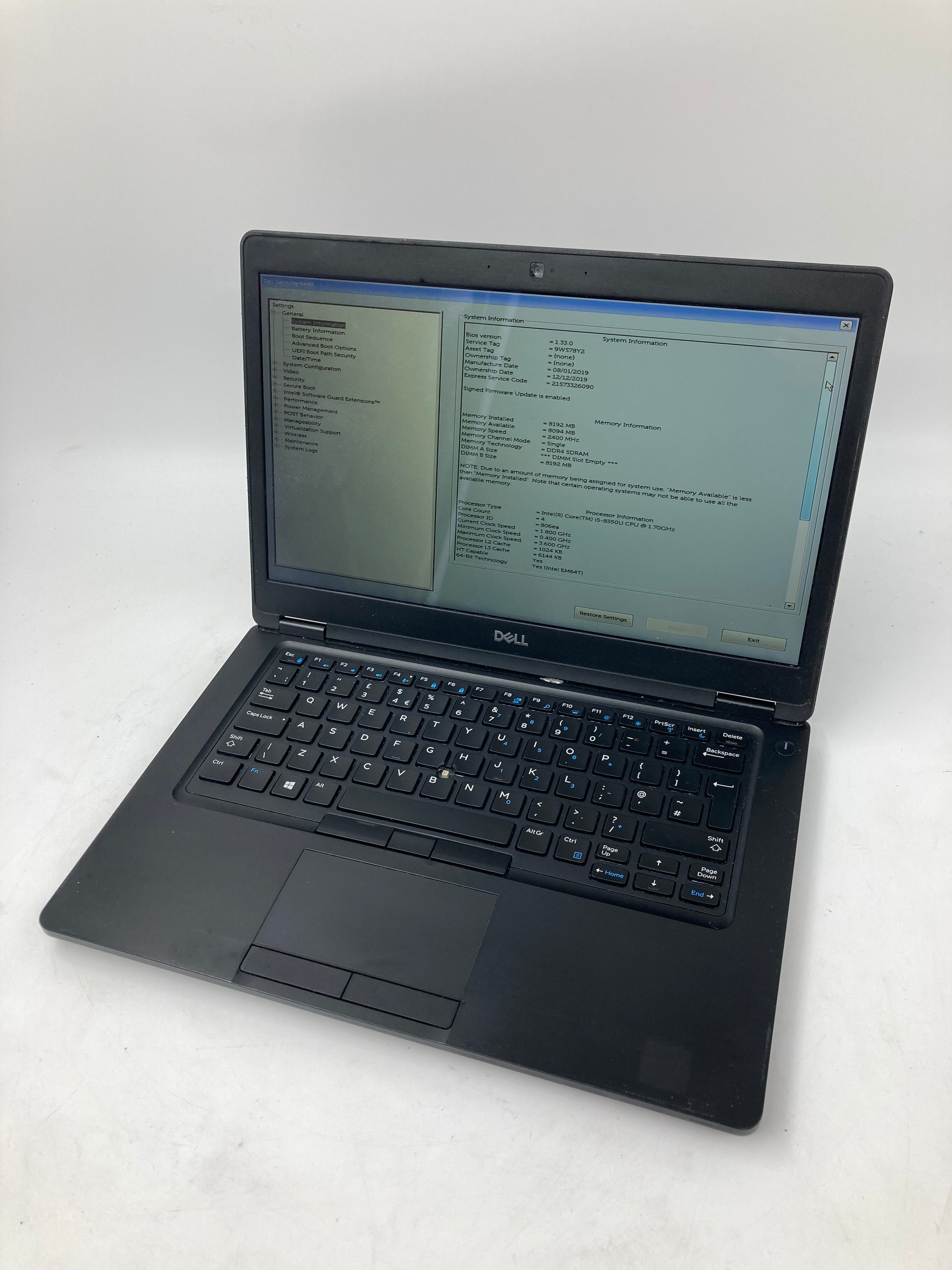 Dell Laptop Latitude 5490 14" i5 8th Gen 8GB RAM 256GB SSD No OS