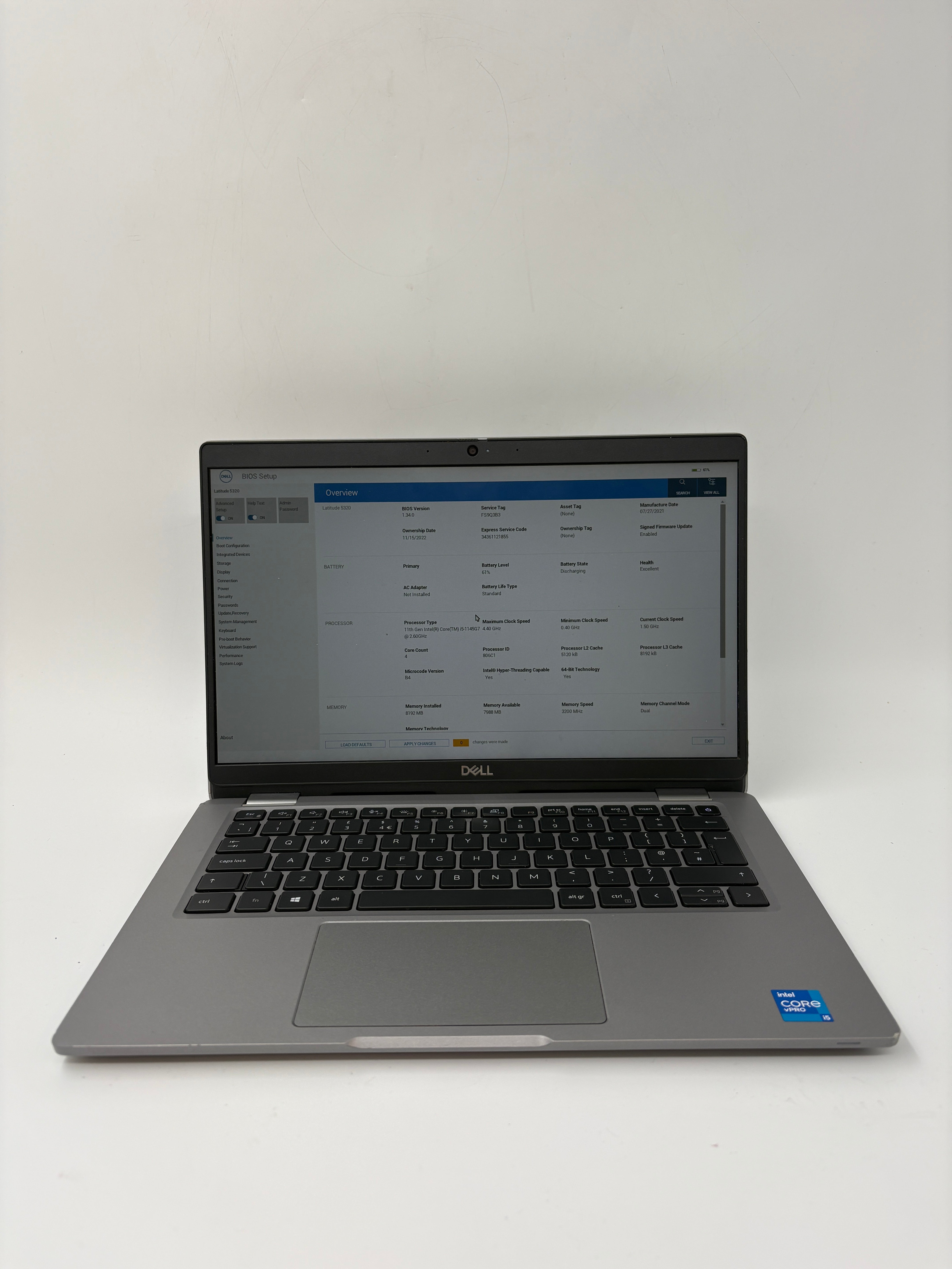 Dell Laptop Latitude 5320 13.3" Screen i5 11th Gen 8GB RAM No SSD No OS Spares