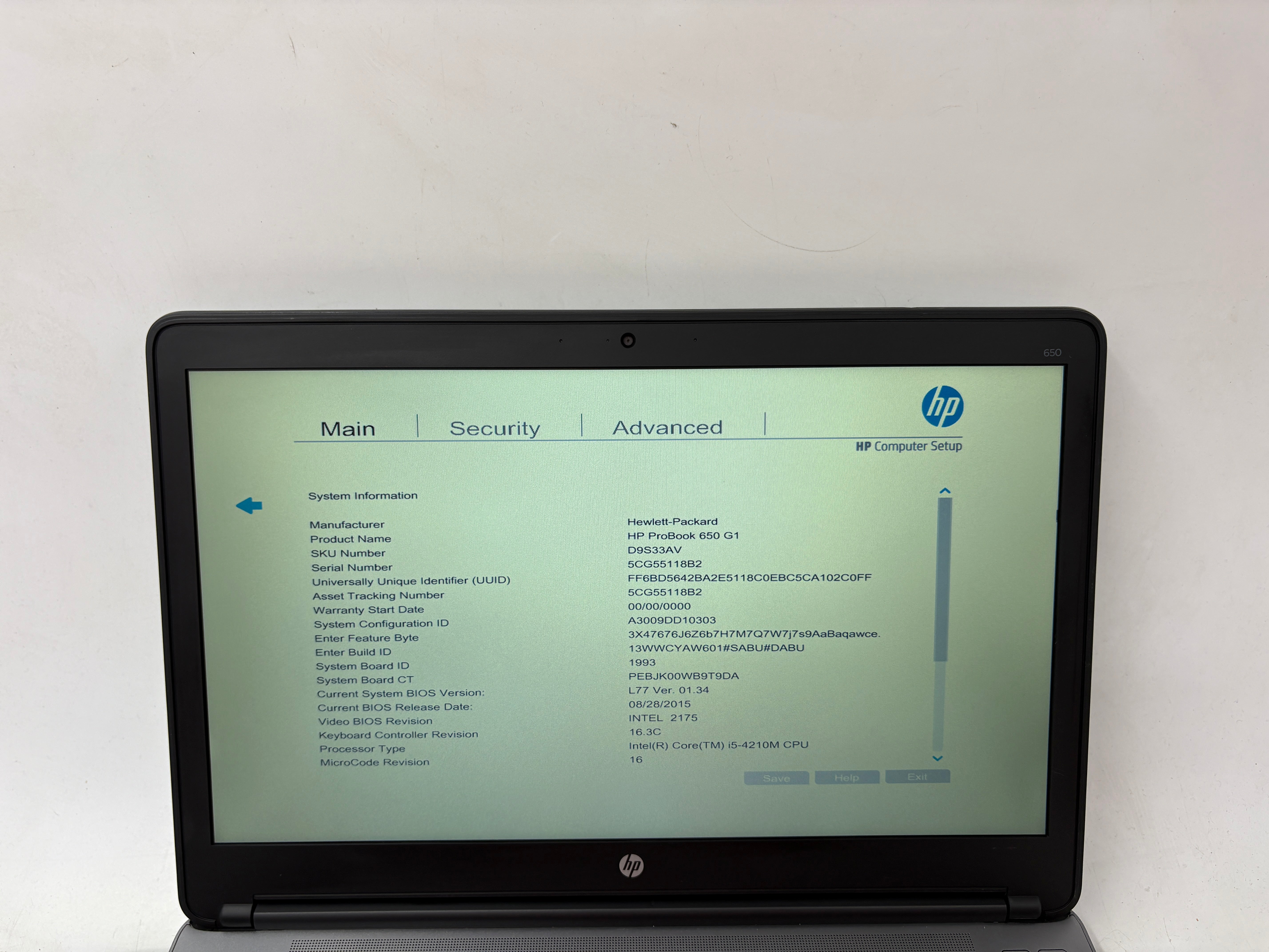 HP Laptop ProBook 650 G1 15.6" Screen i5 4th Gen 8GB RAM NO SSD NO OS