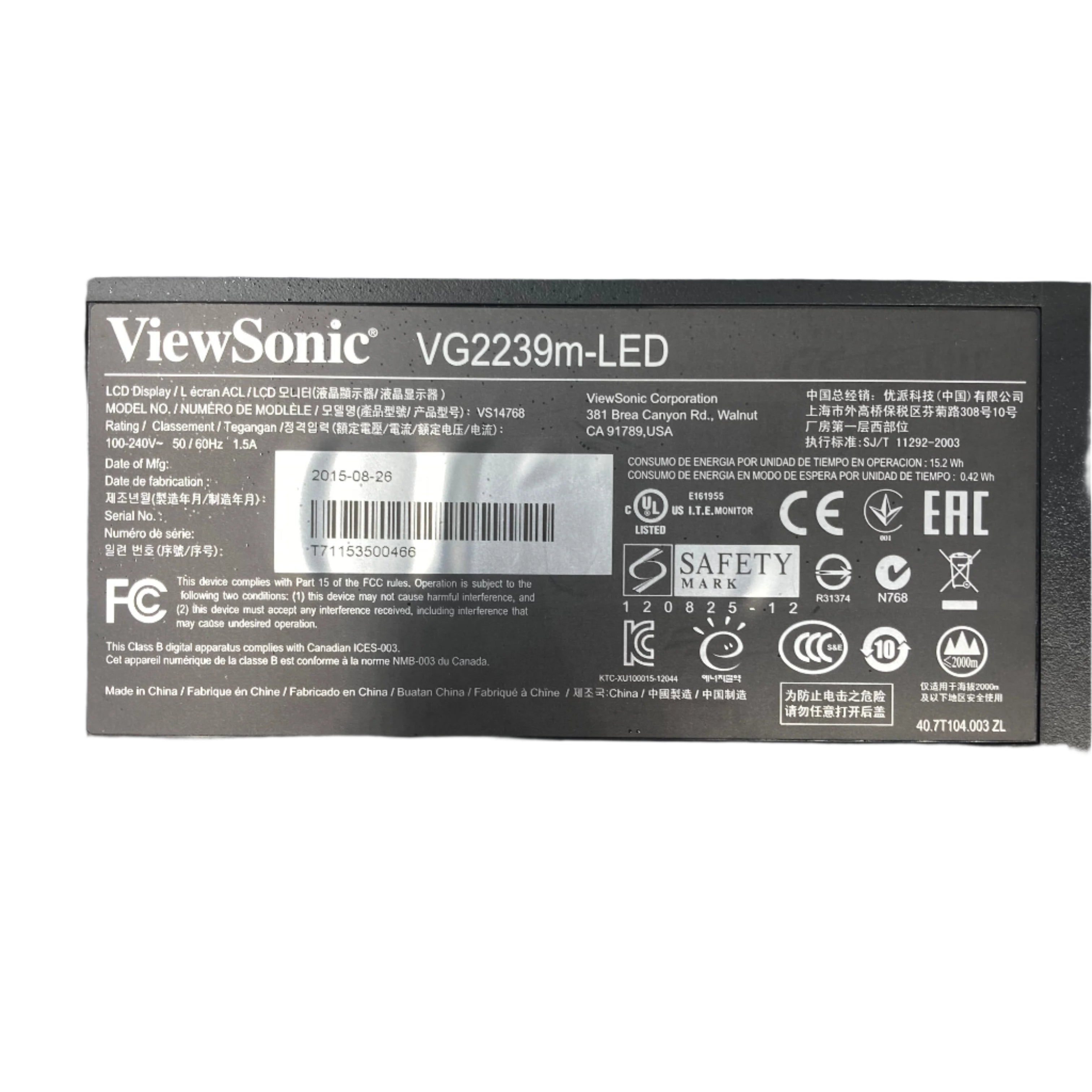 ViewSonic VG2239M-LED 22" FHD LED Monitor with VGA/DP - Black