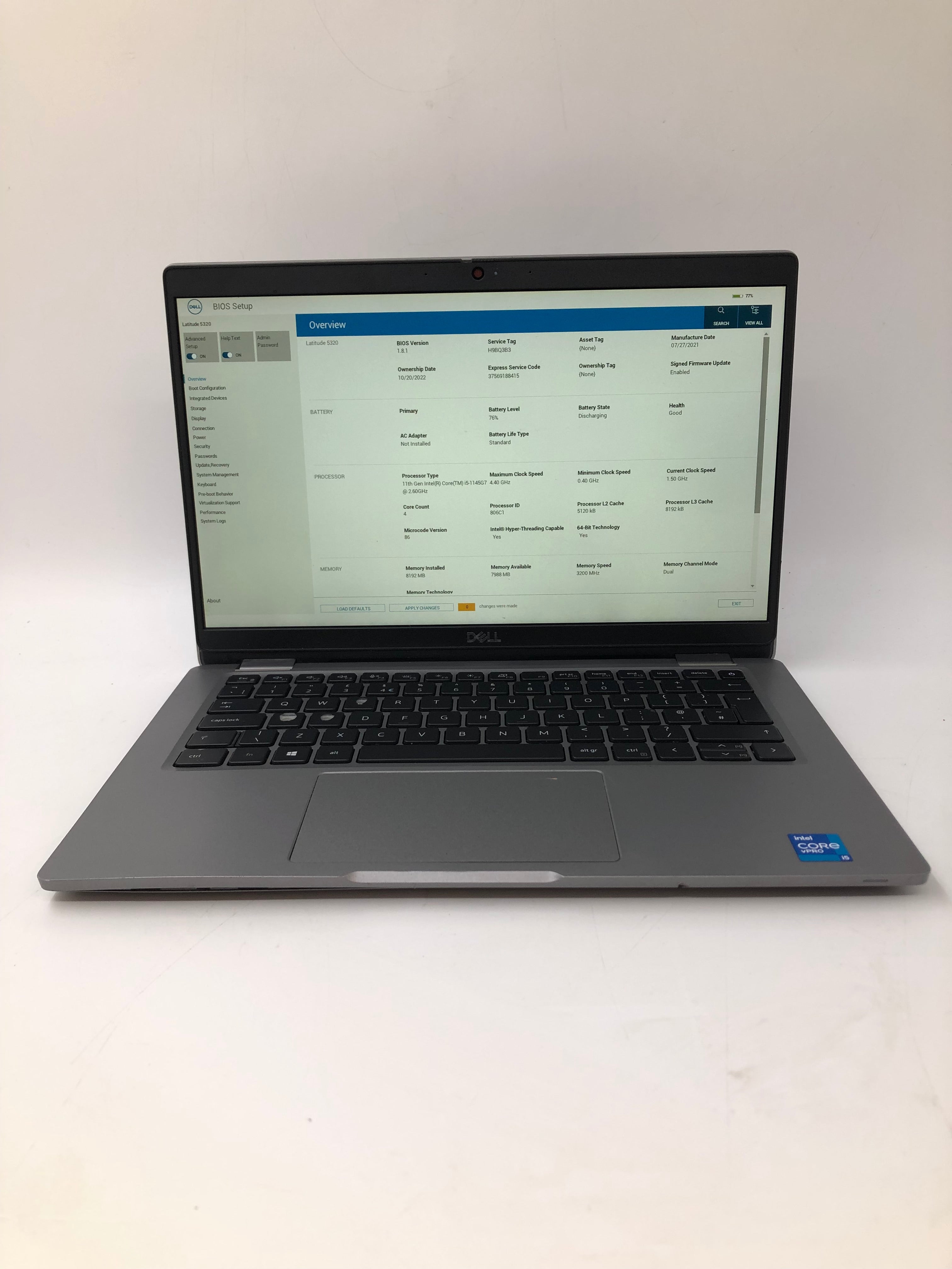 Dell Laptop Latitude 5320 13" Screen i5 11th Gen 8GB RAM NO SSD NO OS *Spares*