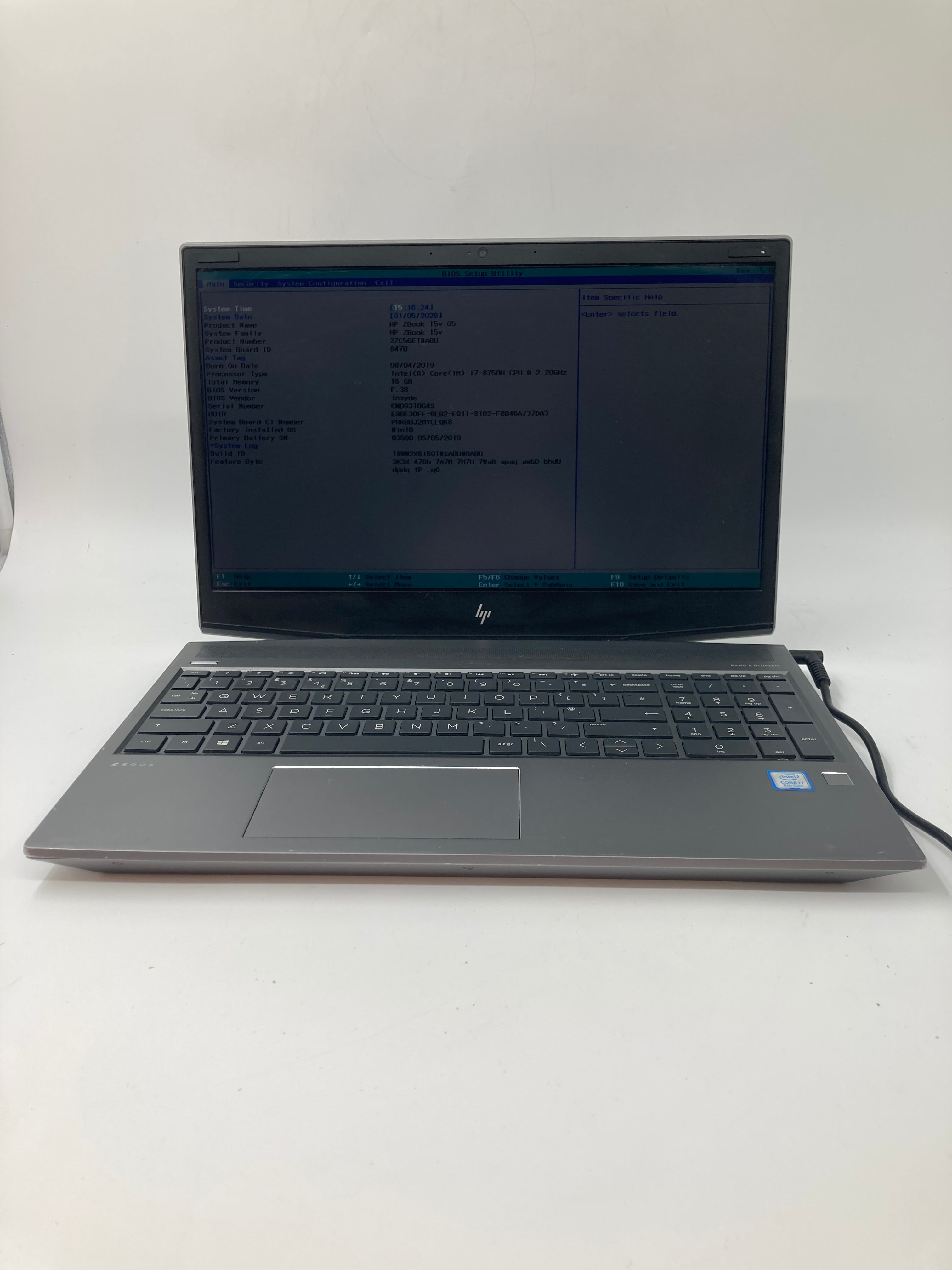 HP Laptop ZBook 15V G5 15" Screen i7 8th Gen 16GB RAM No SSD No OS *Spares*