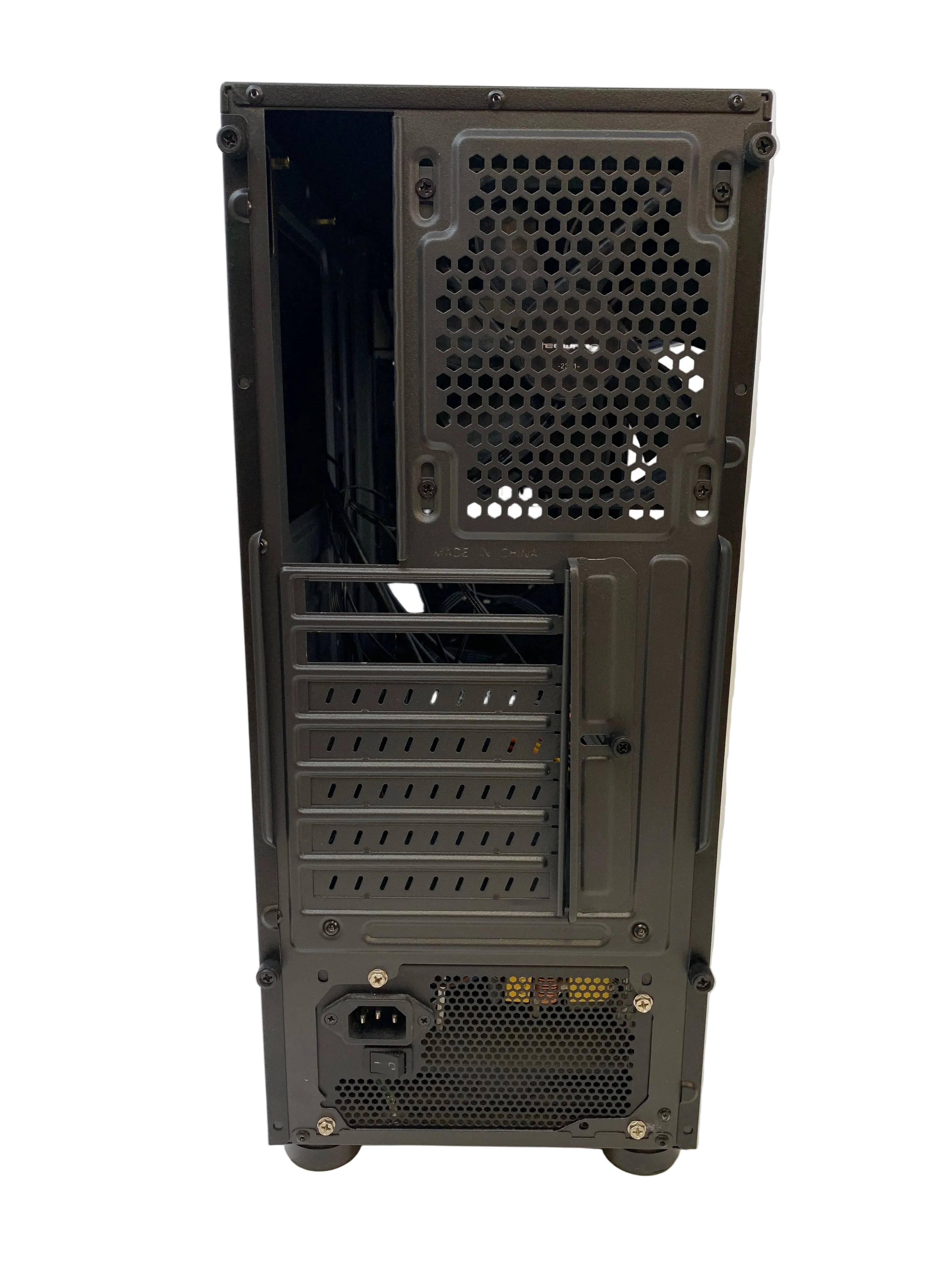 PC Case With Corsair CX600M Power Supply, CD Player, 3x Fans, and Wires