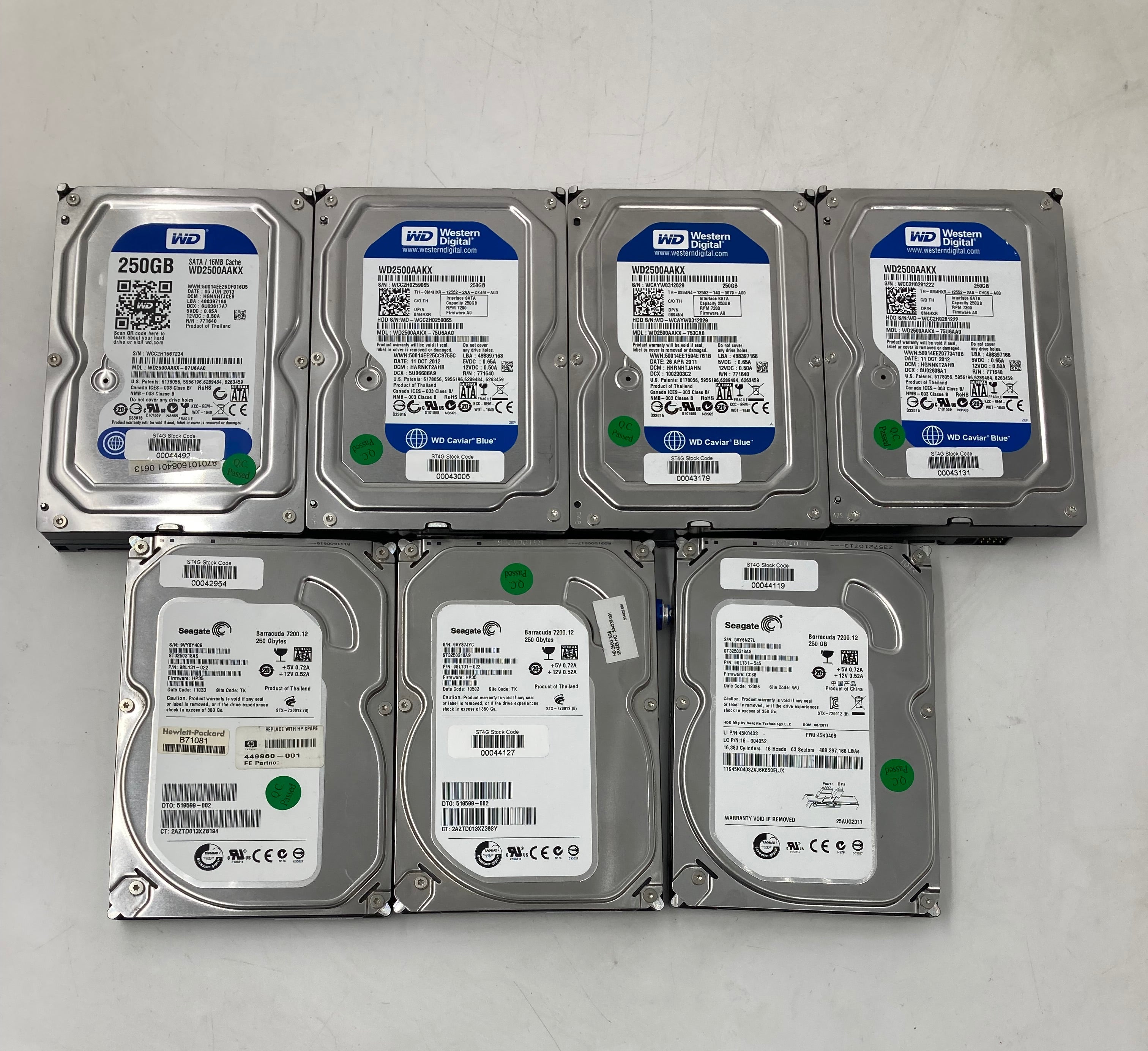 Batch of 7 3.5" 250GB SATA Hard Disk Drives - Mixed Brands