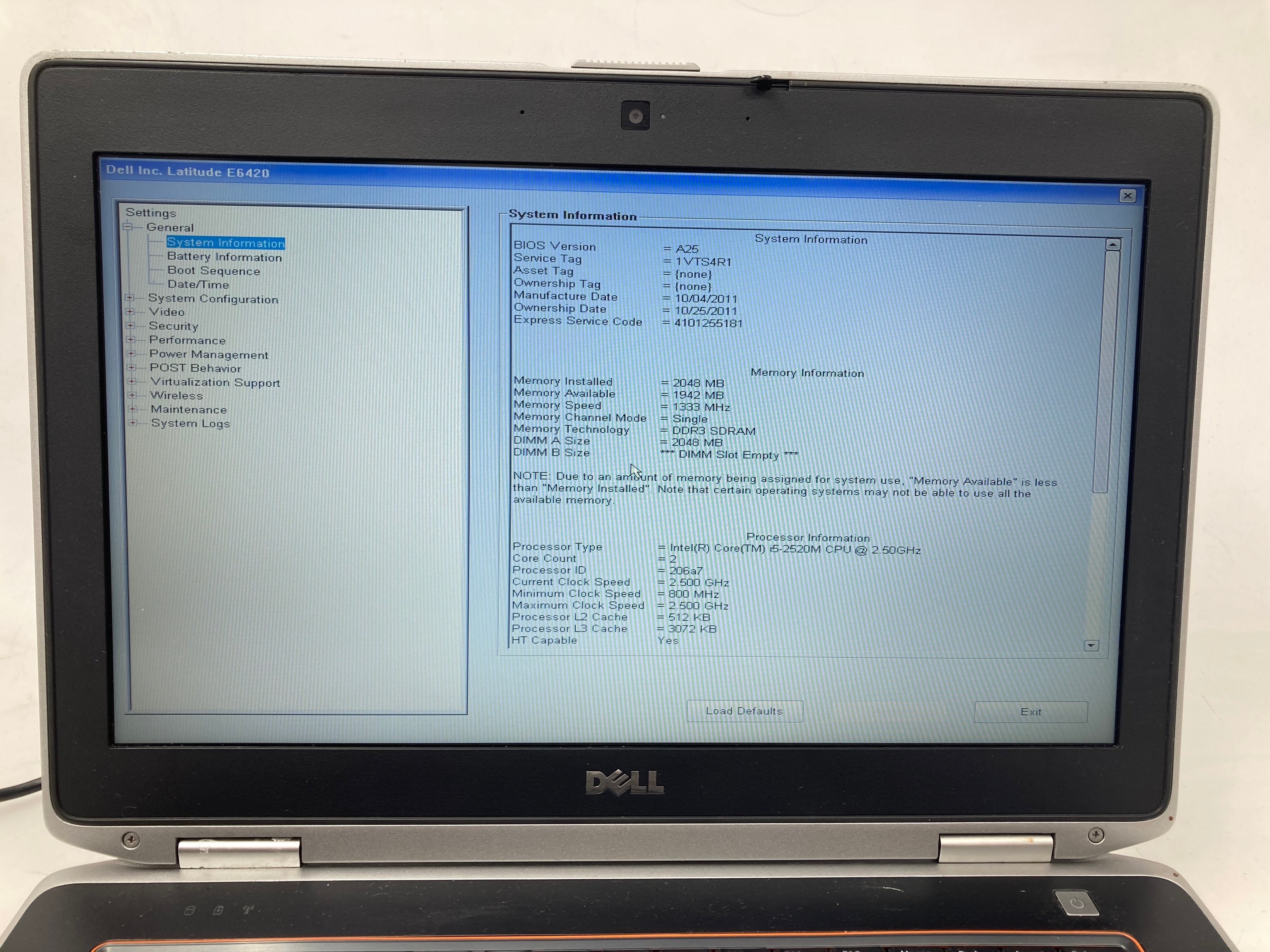 Dell Laptop Latitude E6420 14" Screen i5 2nd Gen 2GB Ram No Storage No OS