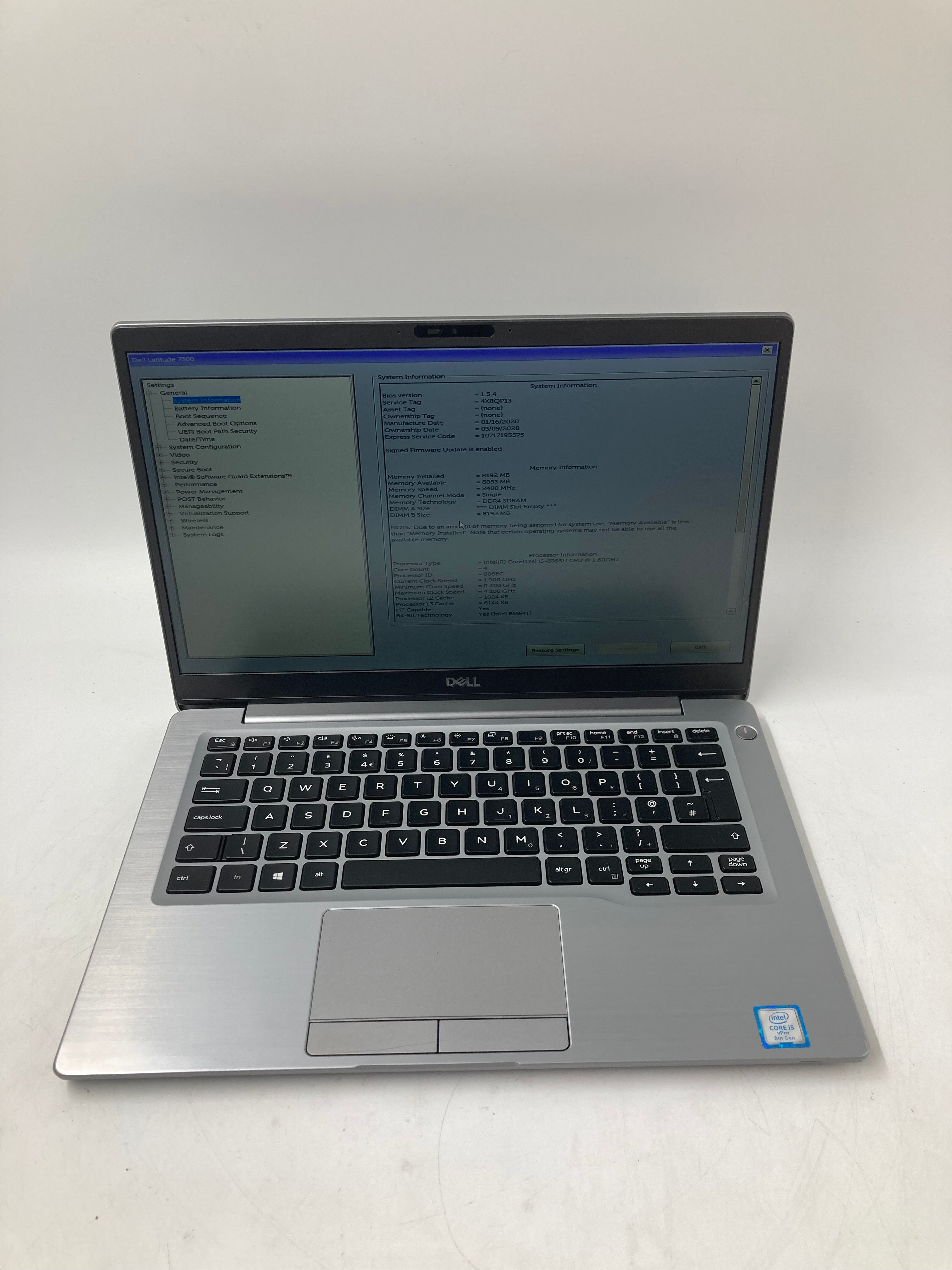 Dell Laptop Latitude 7300 13" i5 8th Gen 8GB RAM No HDD No OS