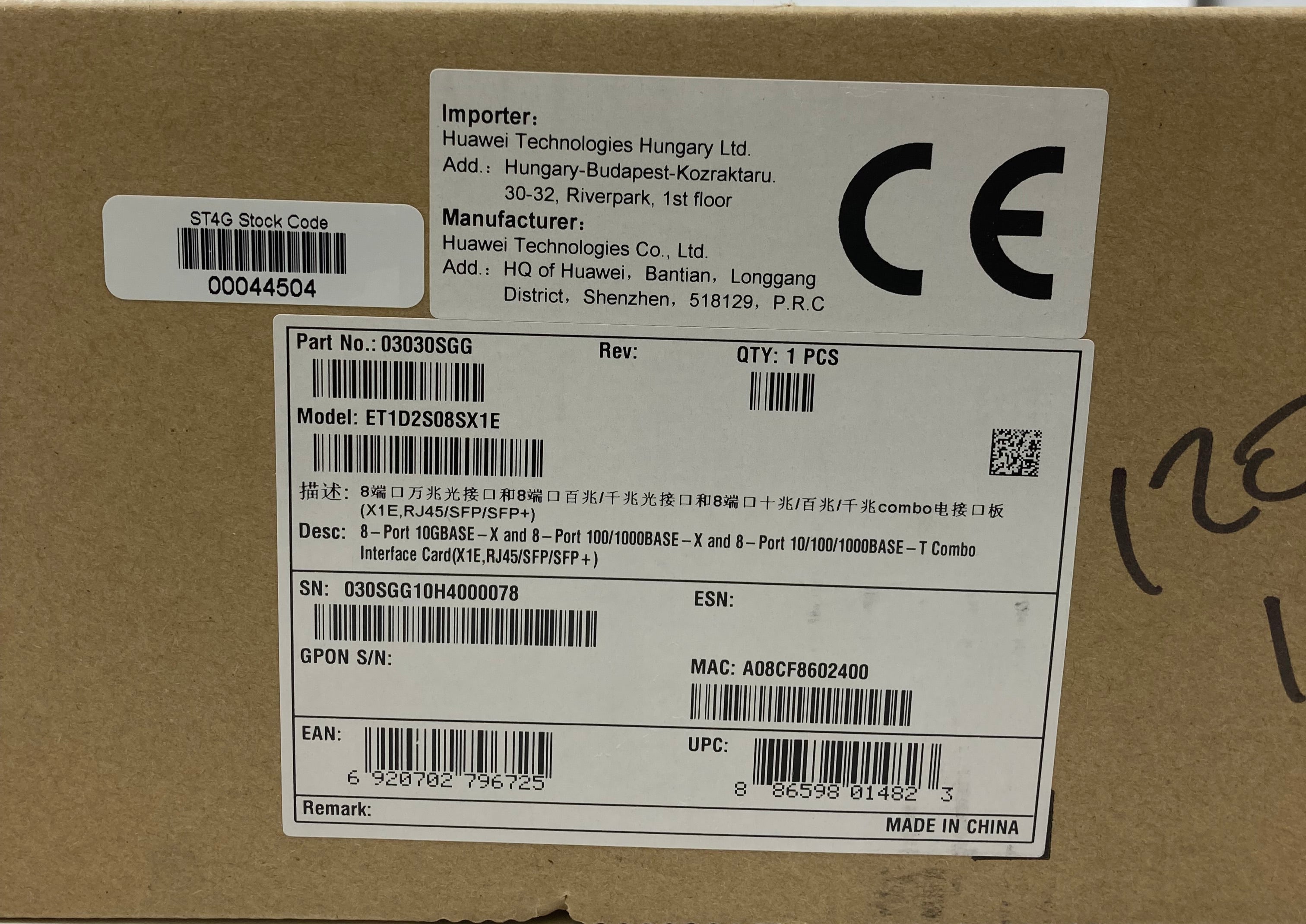 New Sealed Box Huawei ET1D2S08SX1E 8 Port 10G Base Interface Card