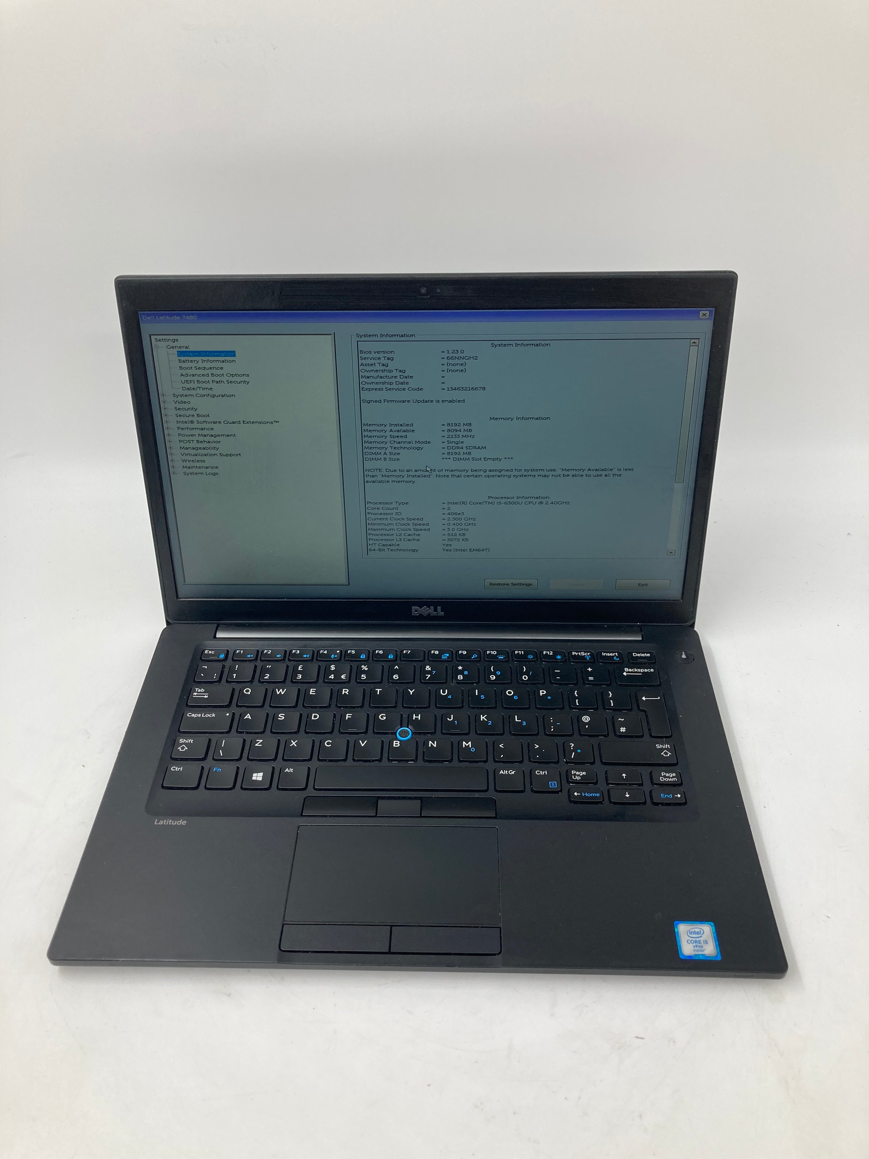 Dell Laptop Latitude 7480 14" i5 6th Gen 8GB RAM 256GB SSD No OS