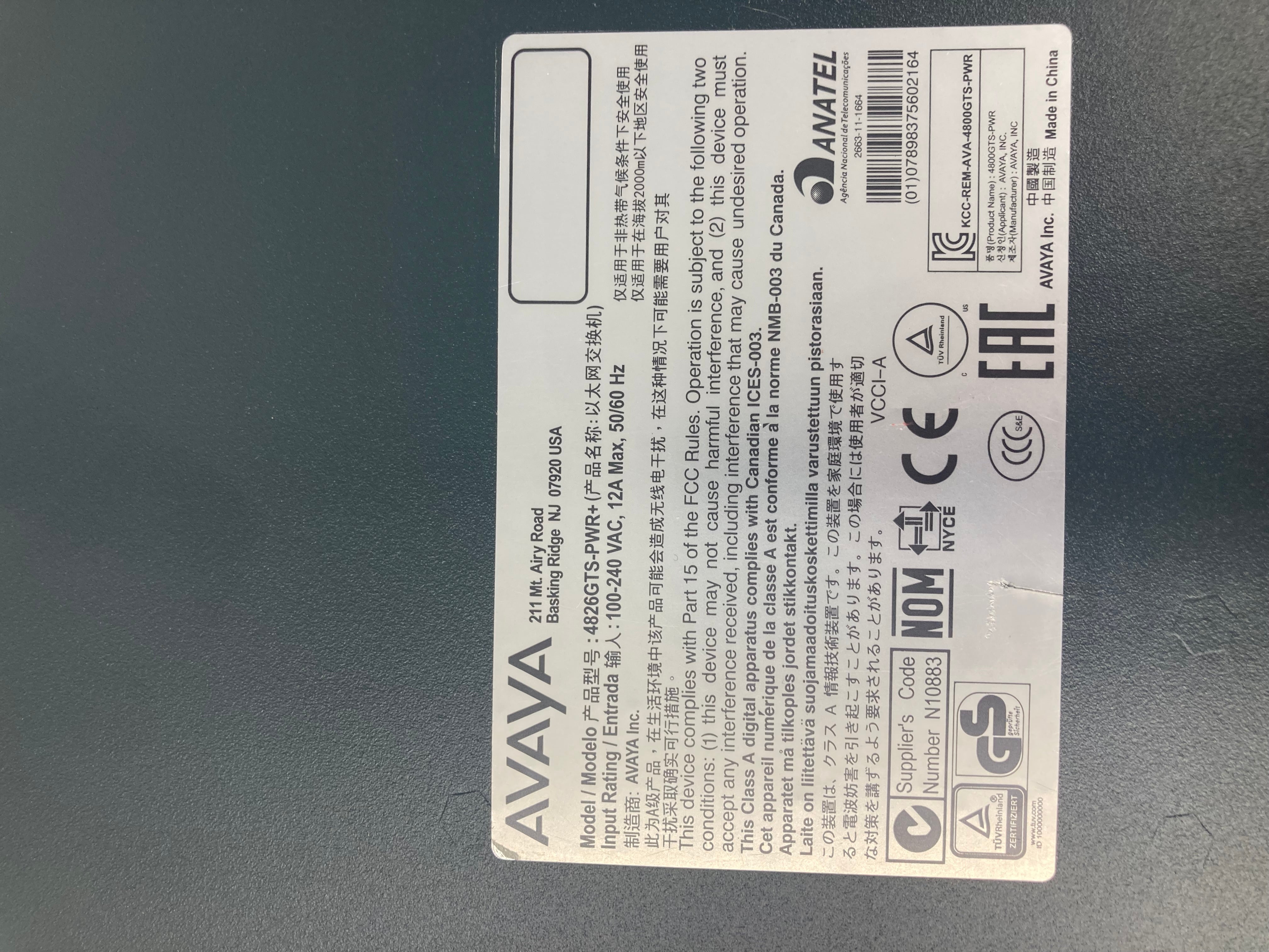 Avaya 4850GTS-PWR+ 48-Port PoE Gigabit Ethernet Network Switch