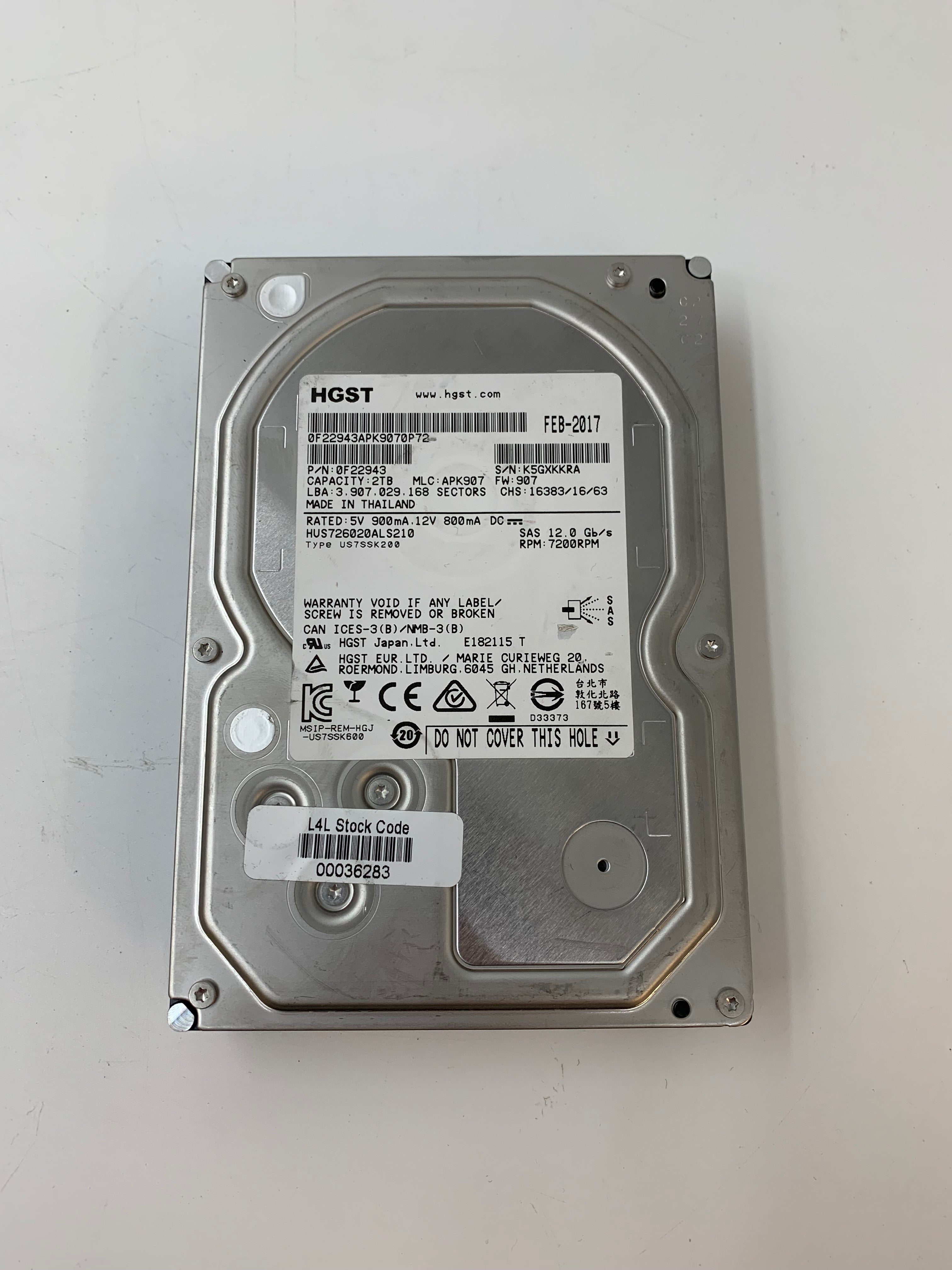 HGST HDD | 2TB | 3.5 inch | SAS | HUS726020ALS210 | 7.2K RPM | 12Gbps