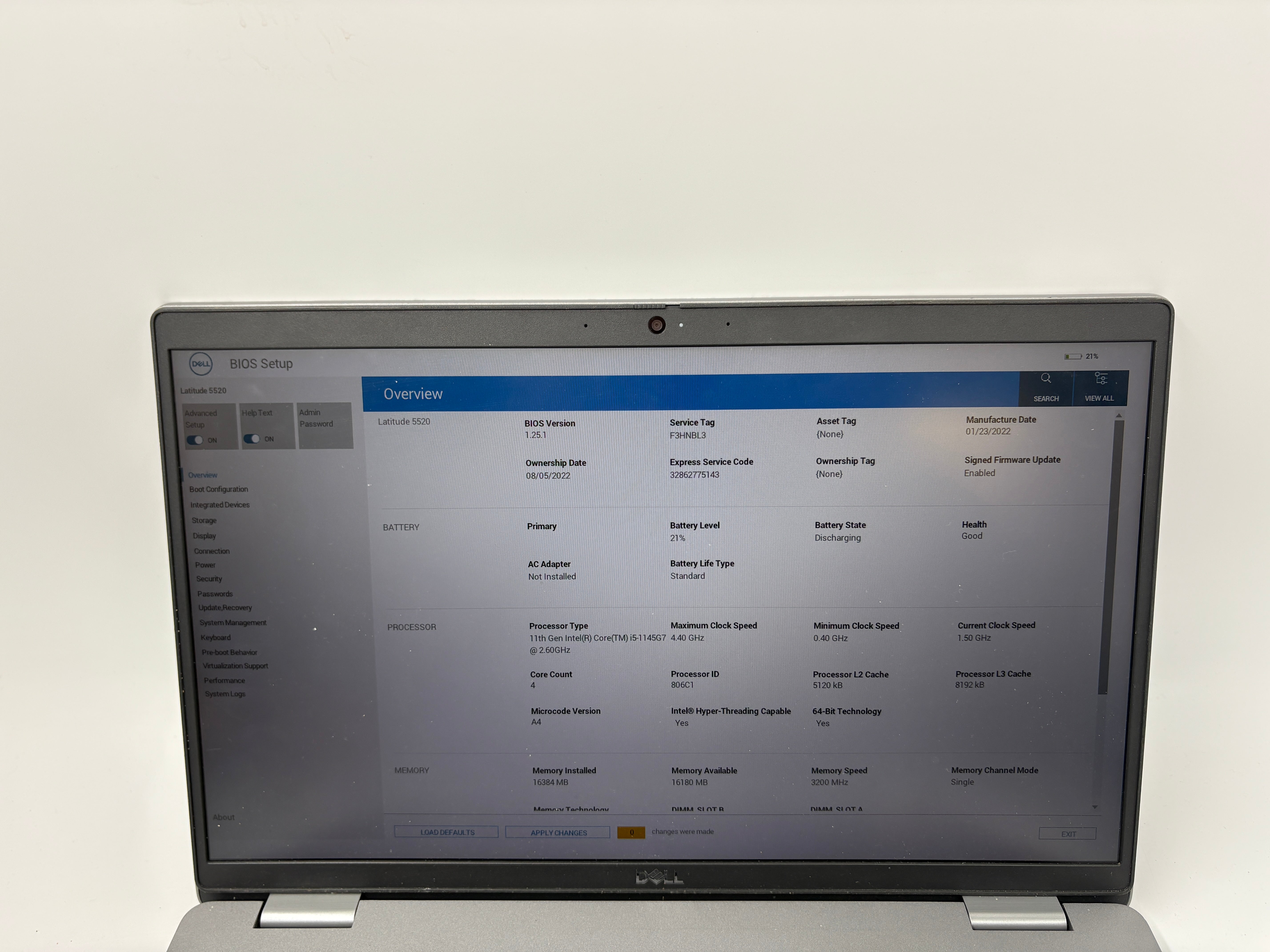 Dell Laptop Latitude 5520 15.6" Screen i5 11th Gen 16GB RAM 256GB SSD NO OS