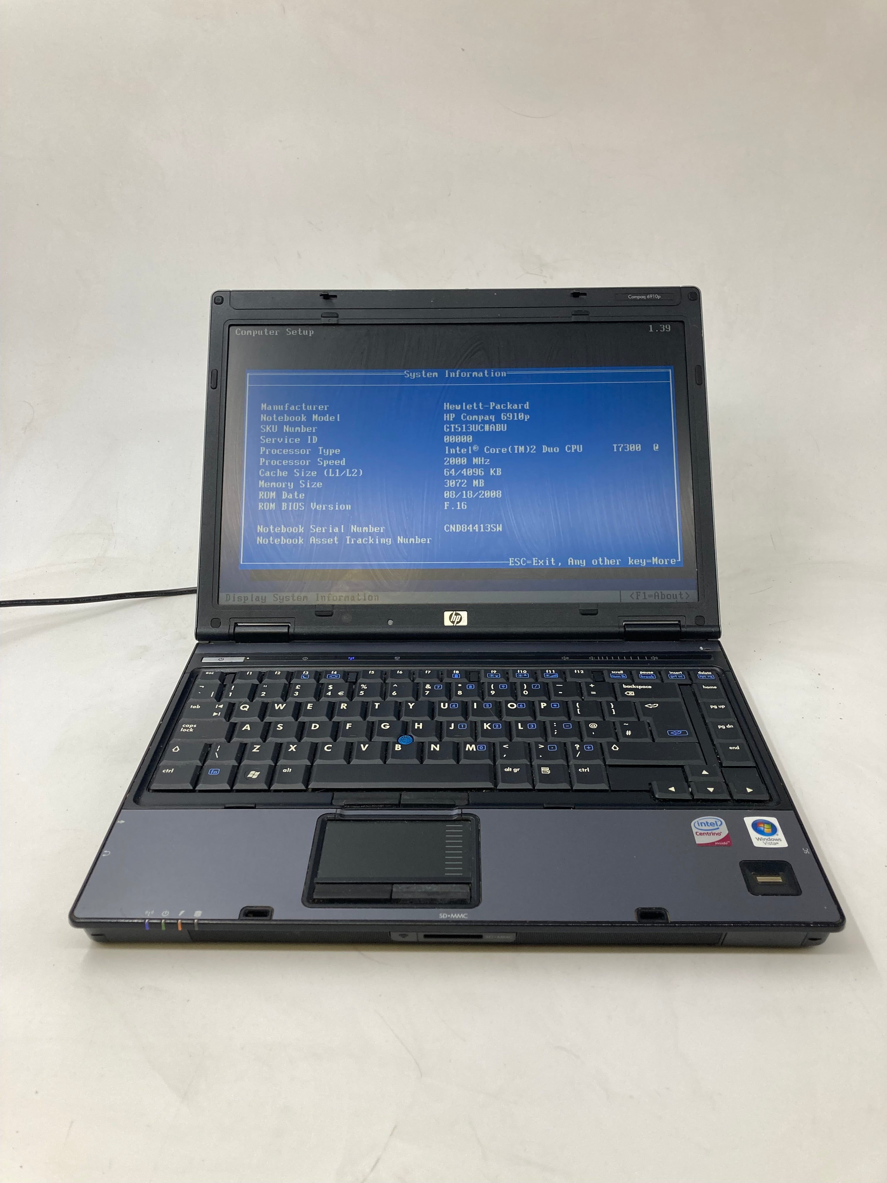 HP Laptop Compaq 6910p 14" Screen Intel Core 2 Duo 3GB Ram No Storage No OS