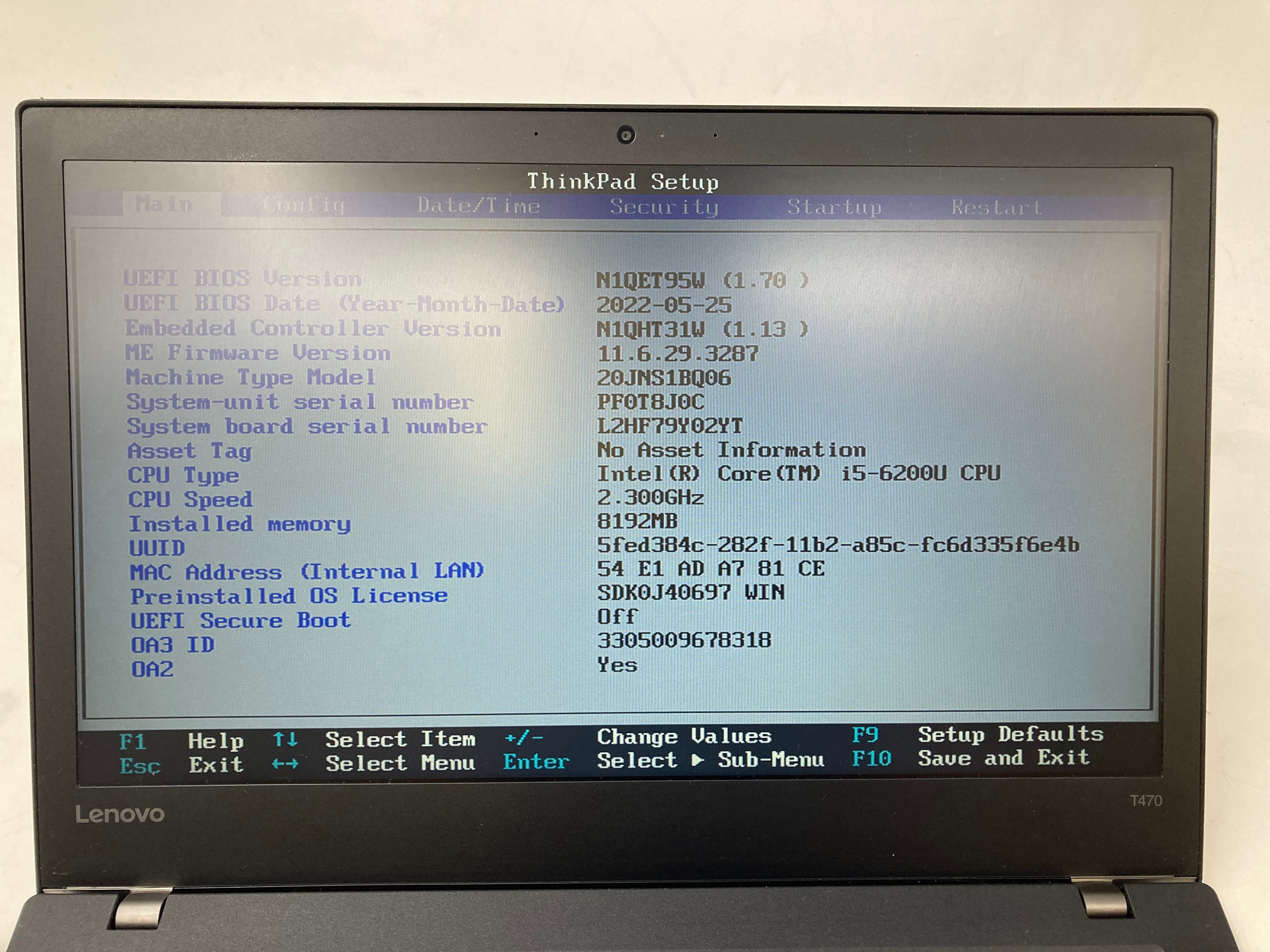 Lenovo Laptop ThinkPad T470 14" Screen i5 6200U 8GB Ram No SSD No OS