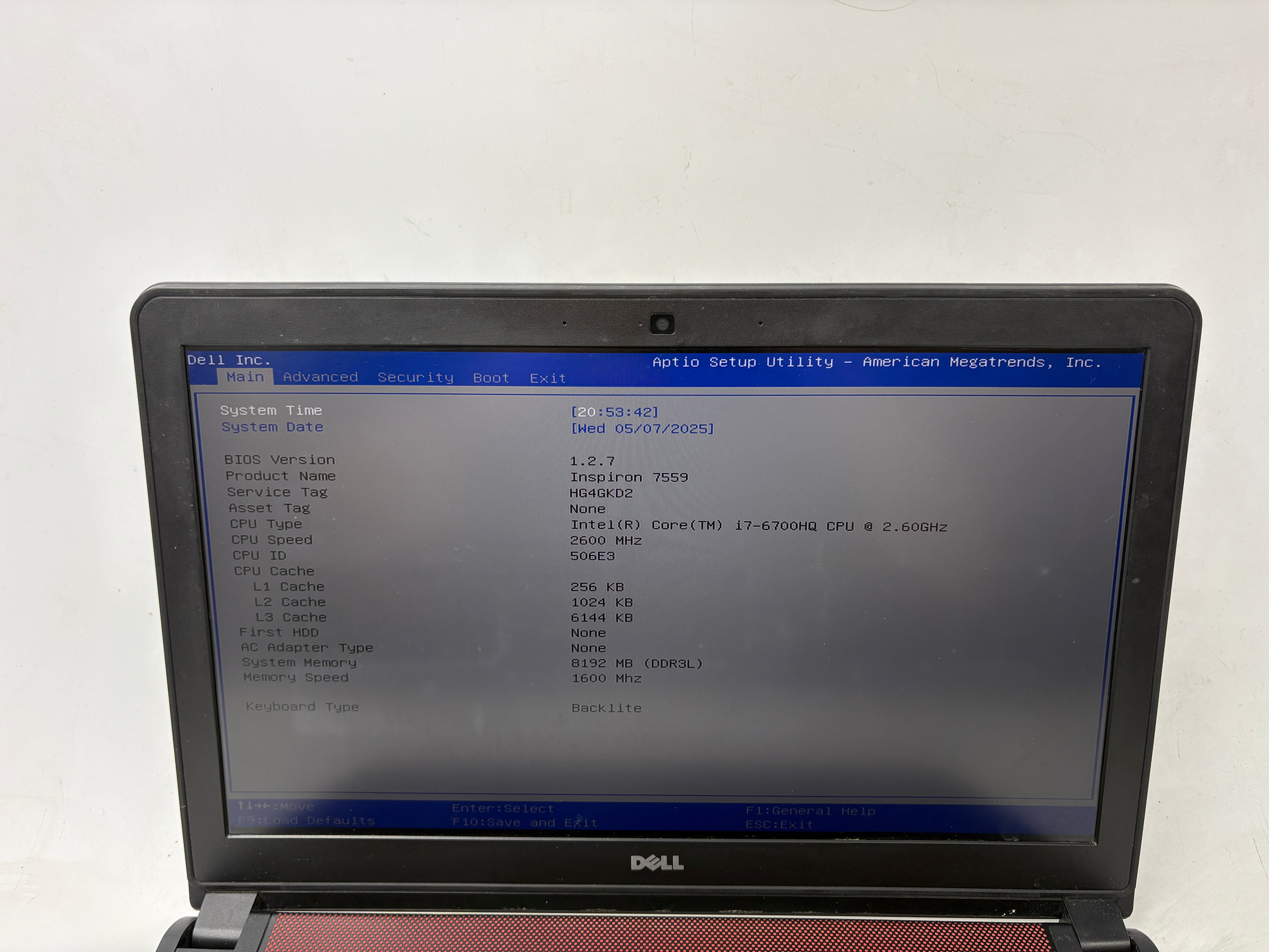 Dell Laptop Inspiron 7559 15.6" Screen i7 6th Gen 8GB RAM NO HDD NO OS