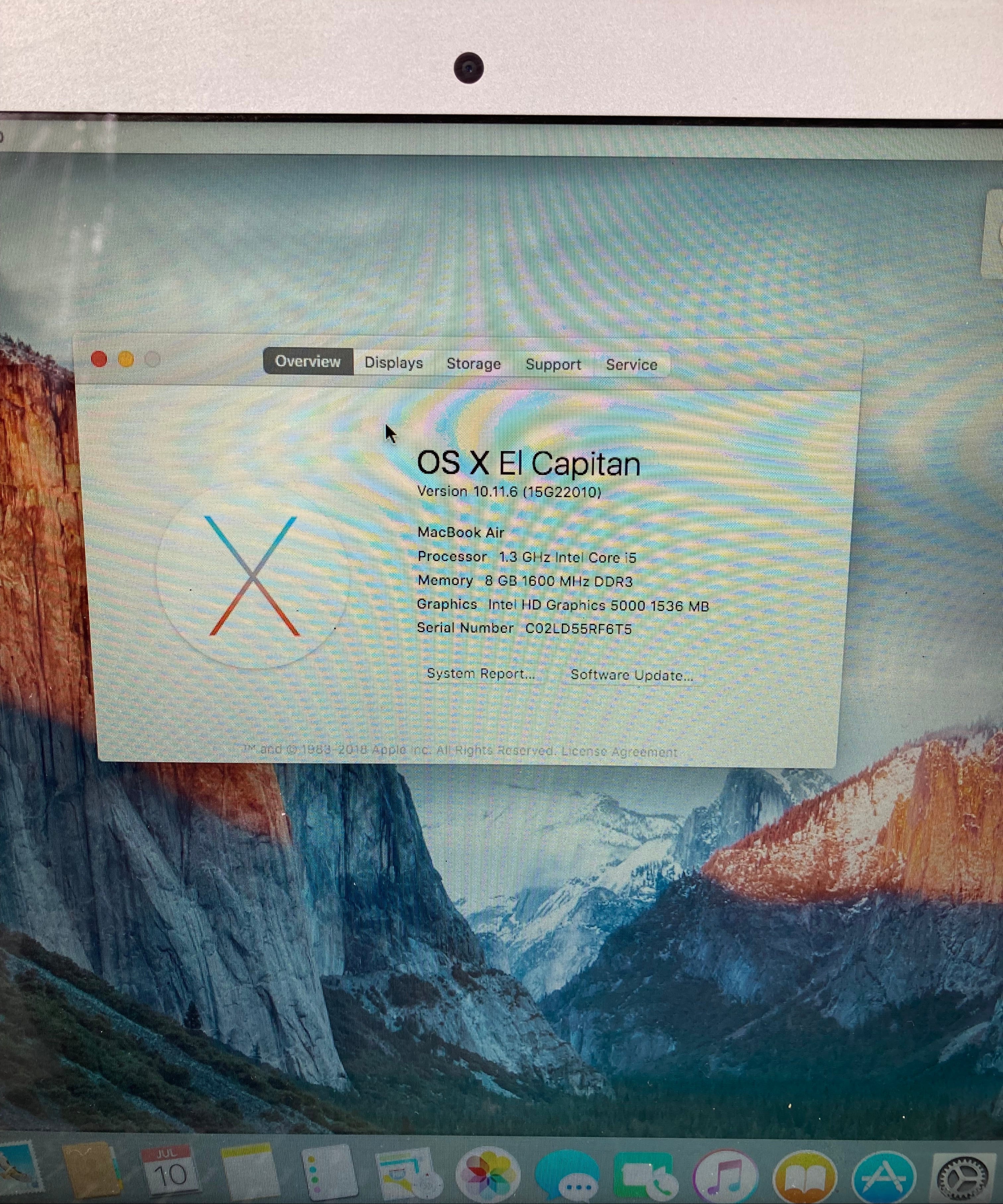 Apple MacBook Air 2013 13.3" A1466 EMC 2632 i5 8GB RAM 128GB SSD OS El Capitan