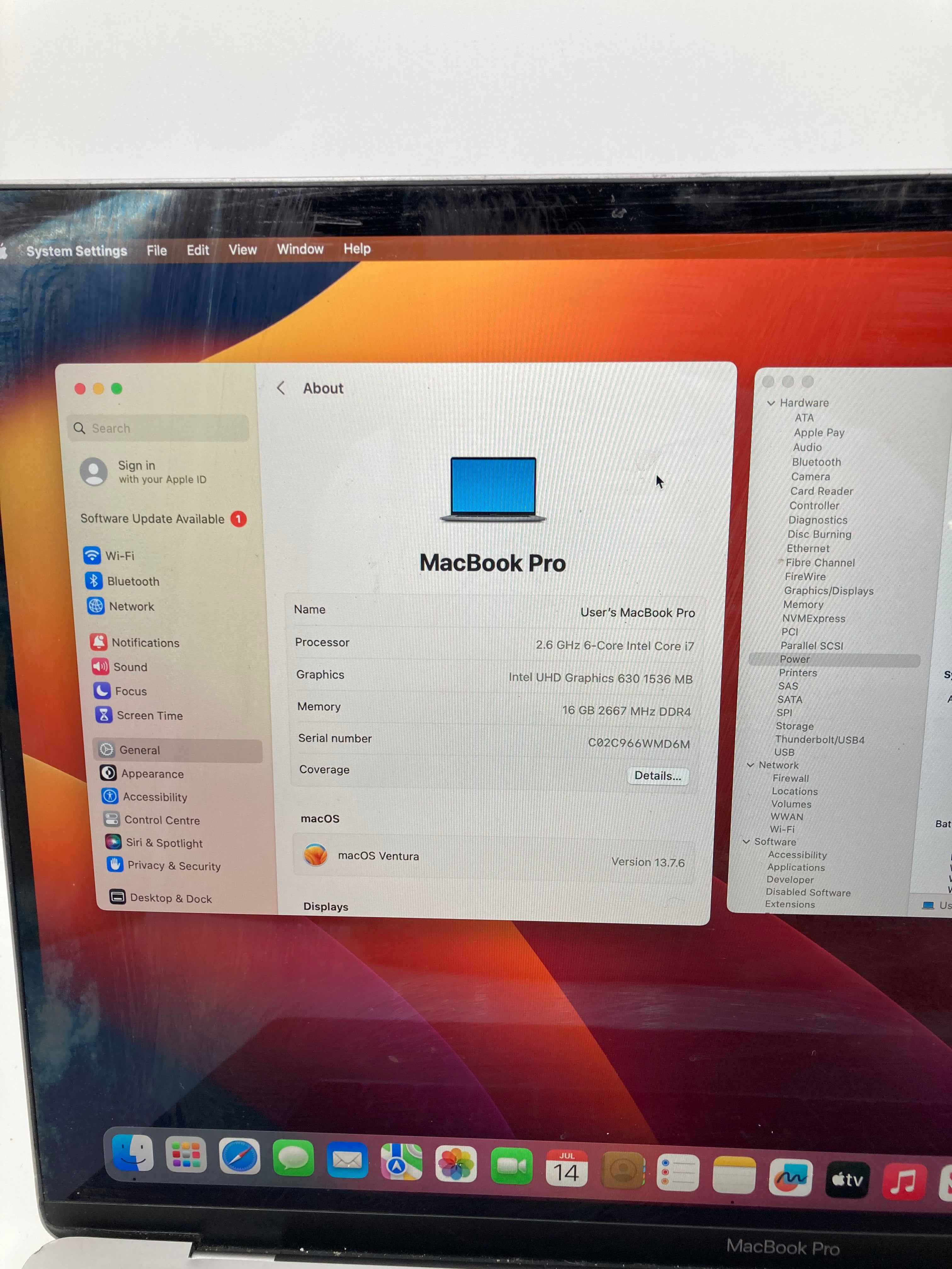 Apple MacBook Pro 2019 16" A2141 i7 9th Gen 16GB RAM 500GB SSD OS Ventura