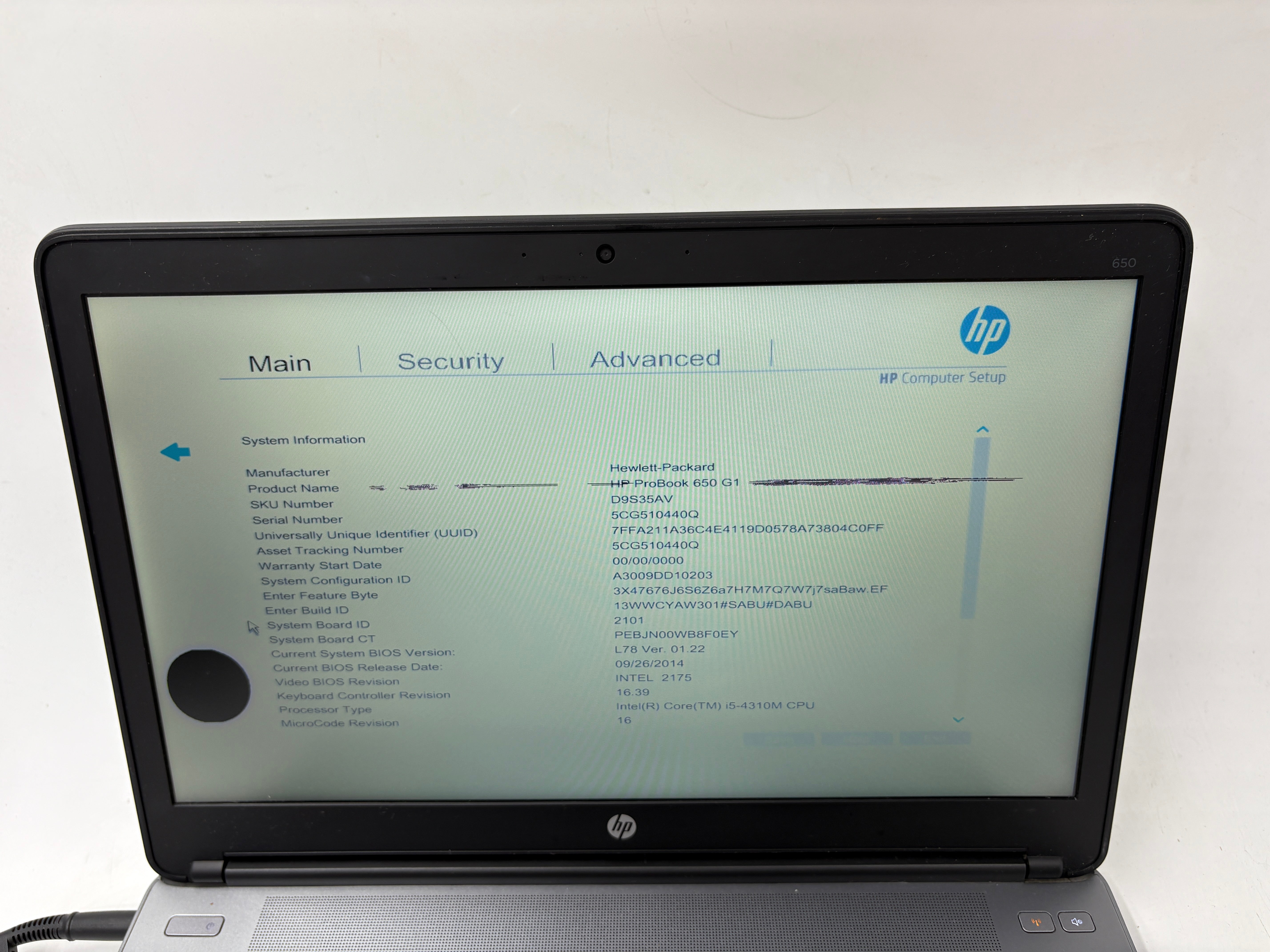 HP Laptop 650 G1 15.6" Screen i5 4th Gen 4GB RAM NO SSD NO OS *Spares*