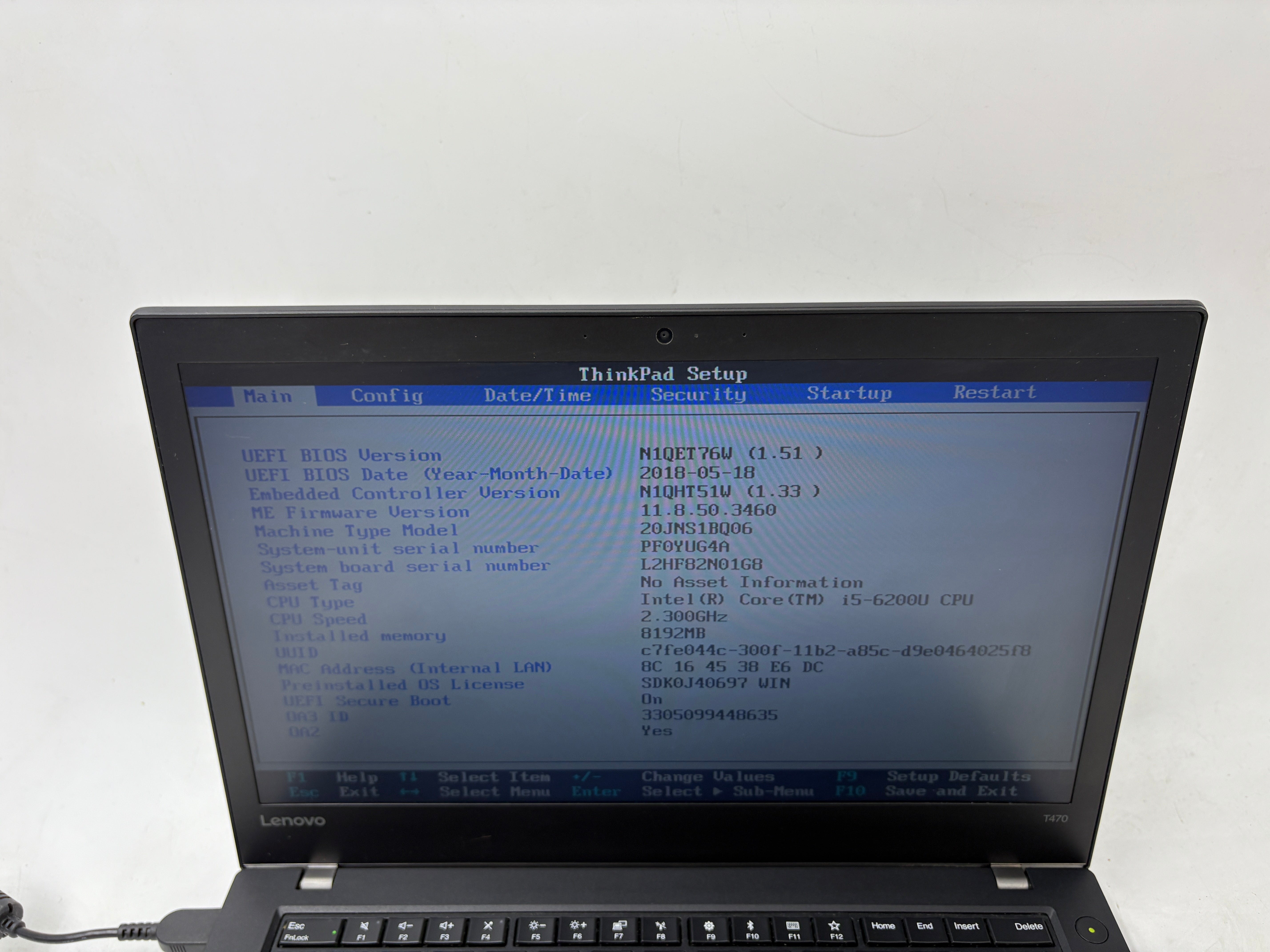 Lenovo Laptop ThinkPad T470 14" Screen i5 6th Gen 8GB RAM NO SSD NO OS