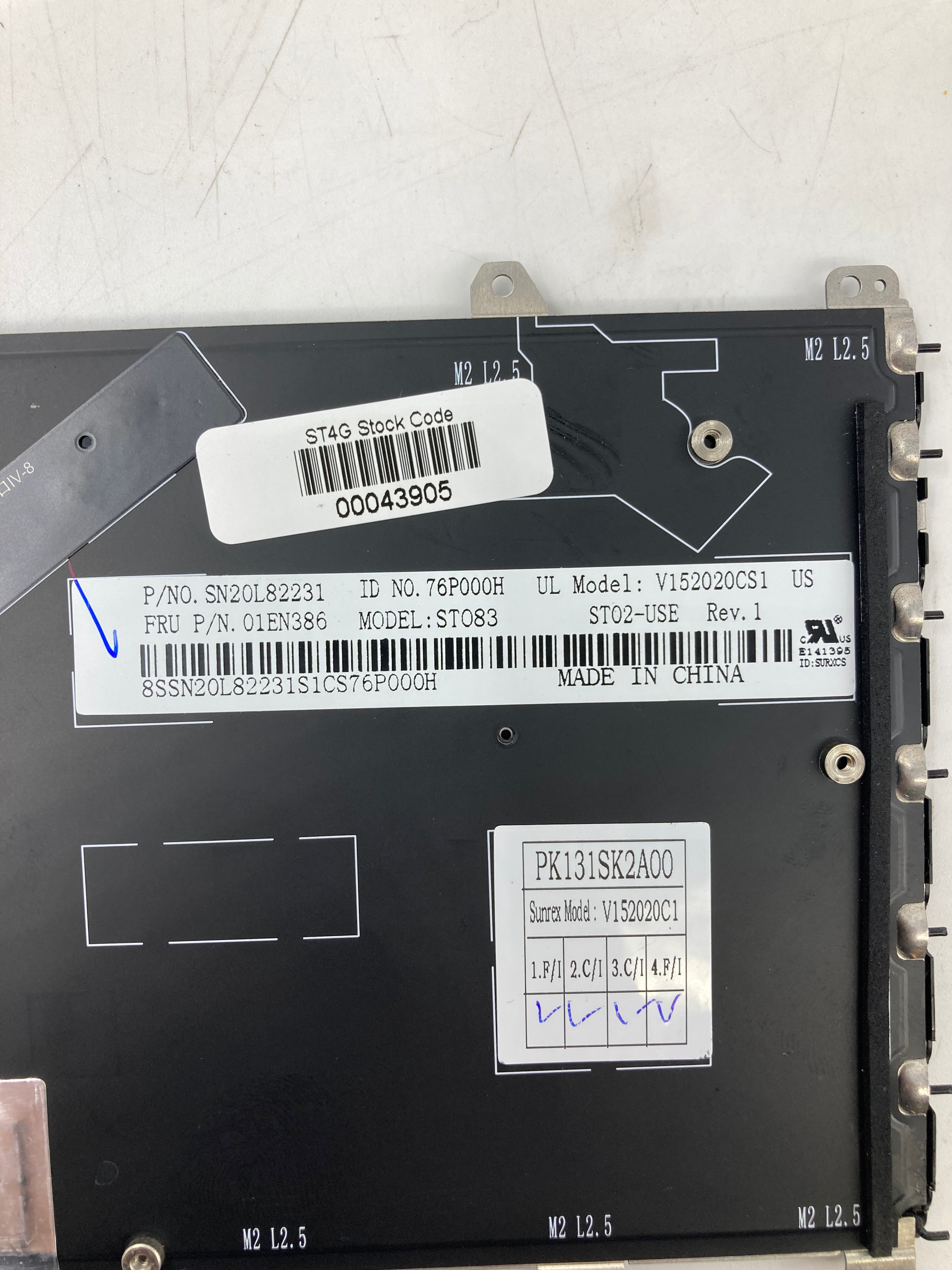 Lenovo Laptop Keyboard SN20L82340 UK Layout (ST083) - Missing Pointing Stick