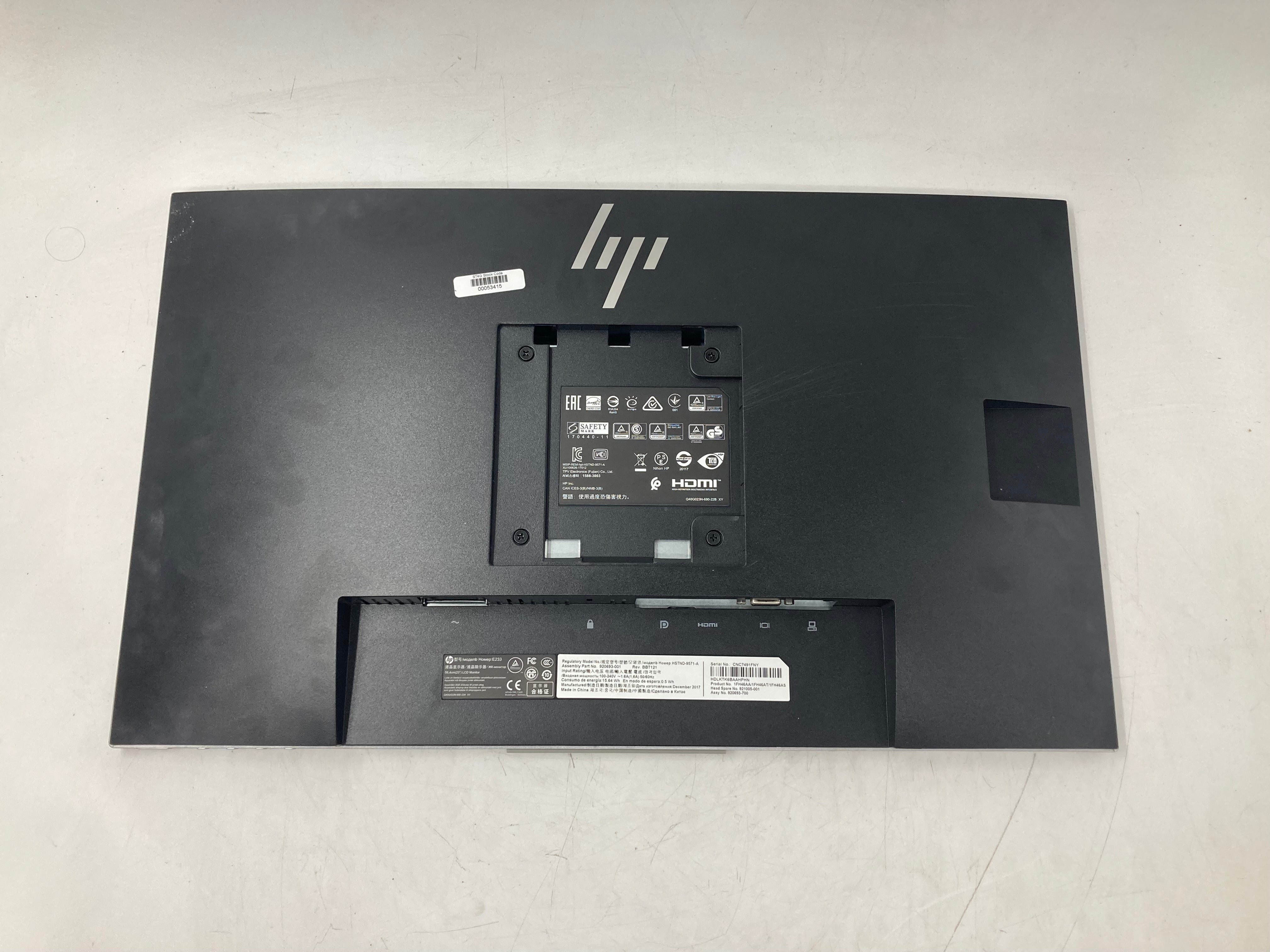 HP Monitor E233 23" VGA HDMI Display Port No Stand Batch of 4