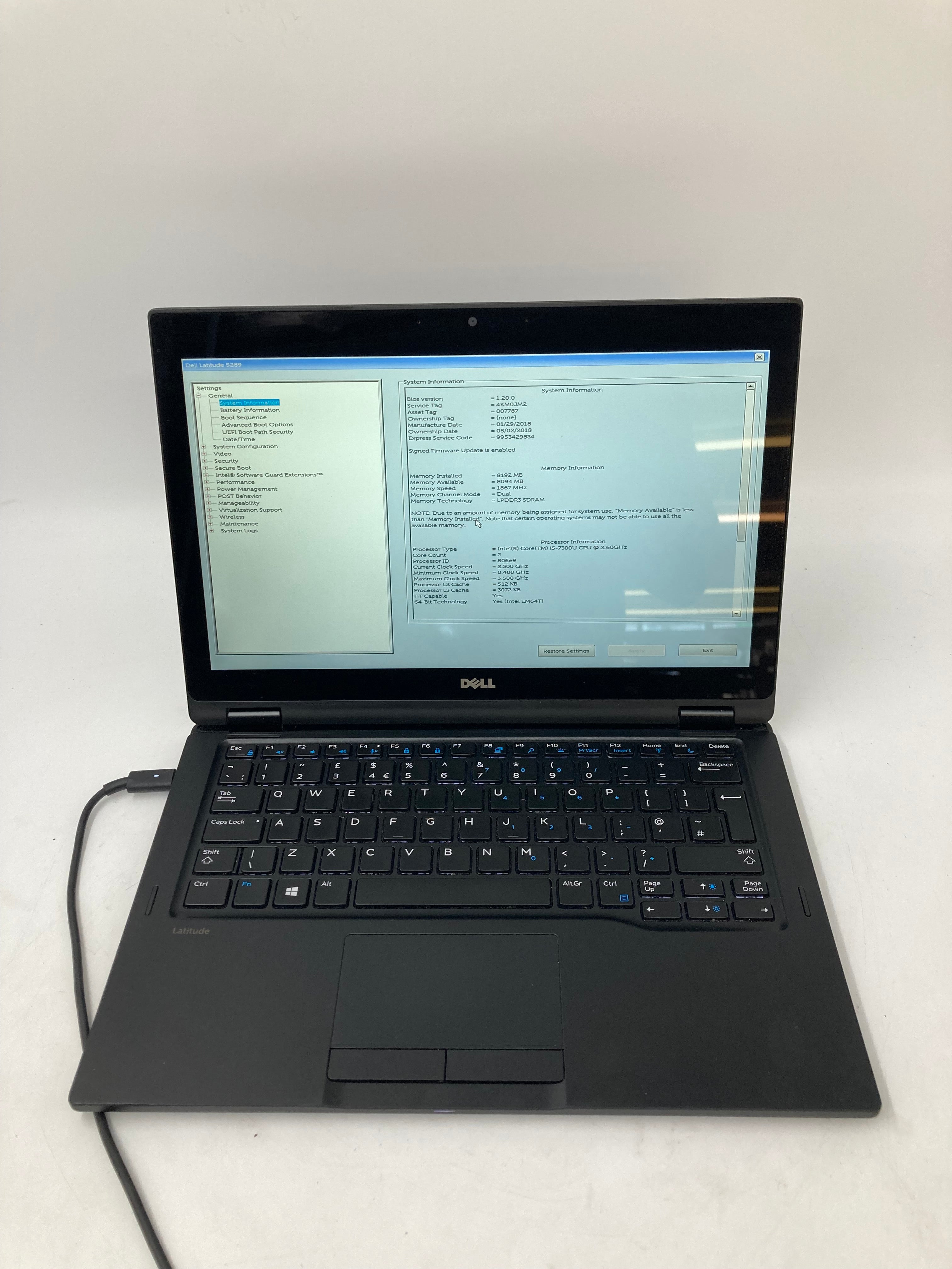 Dell Laptop Latitude 5289 12" i5 7th Gen 8GB RAM 256GB SSD No OS