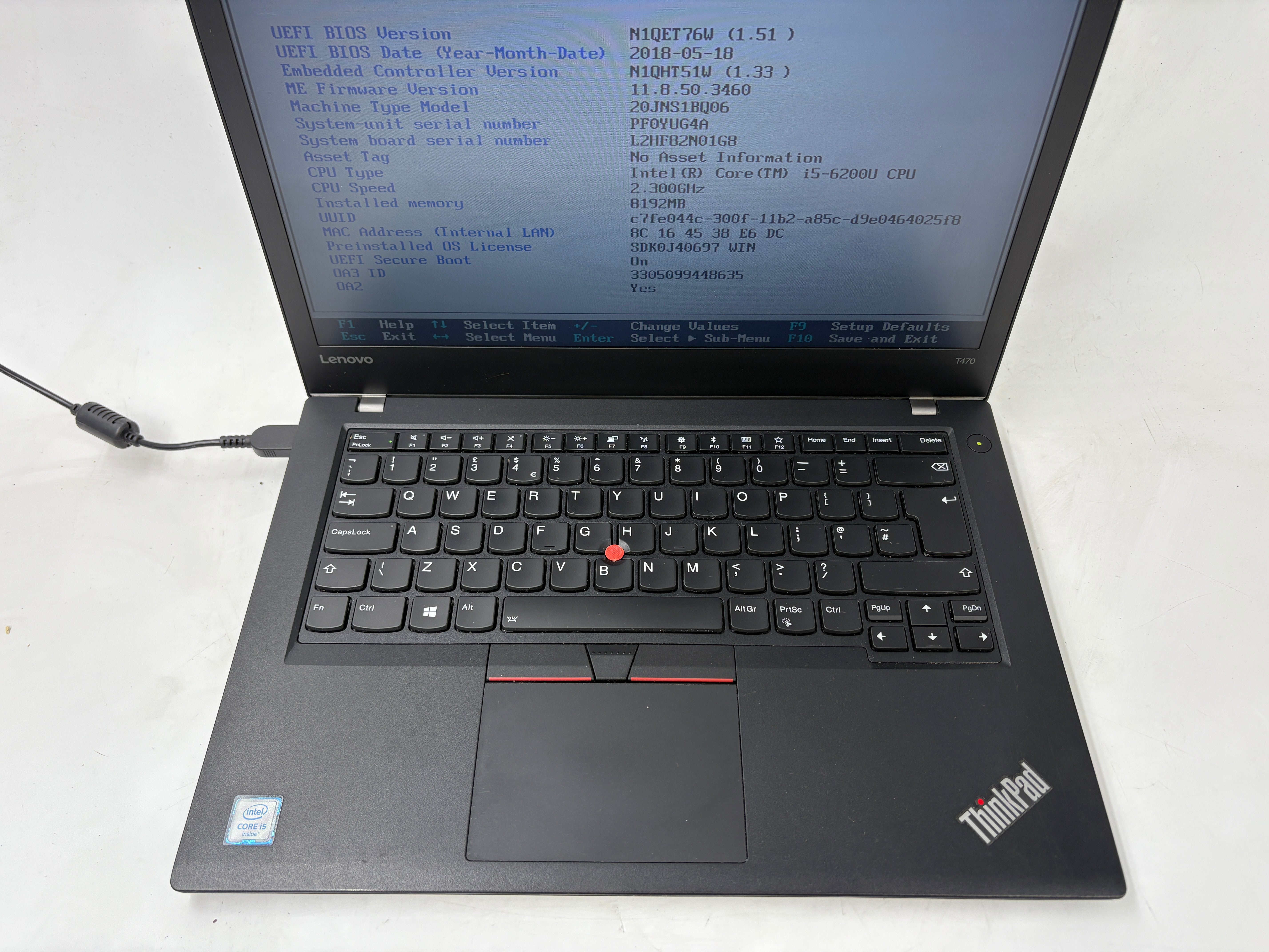 Lenovo Laptop ThinkPad T470 14" Screen i5 6th Gen 8GB RAM NO SSD NO OS