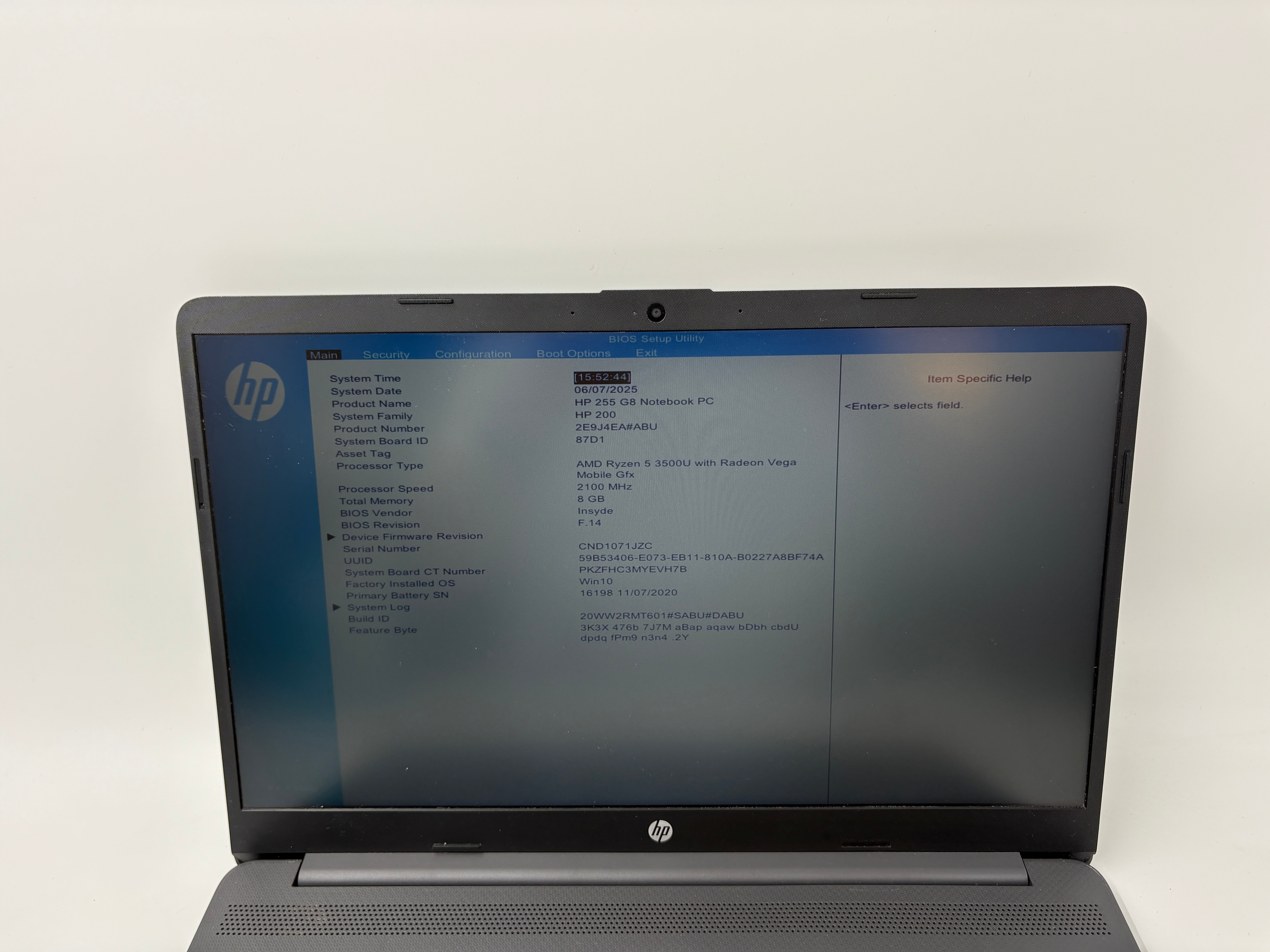 HP Laptop 255 G8 15.6" Screen AMD Ryzen 5 3500U 8GB RAM NO SSD NO OS