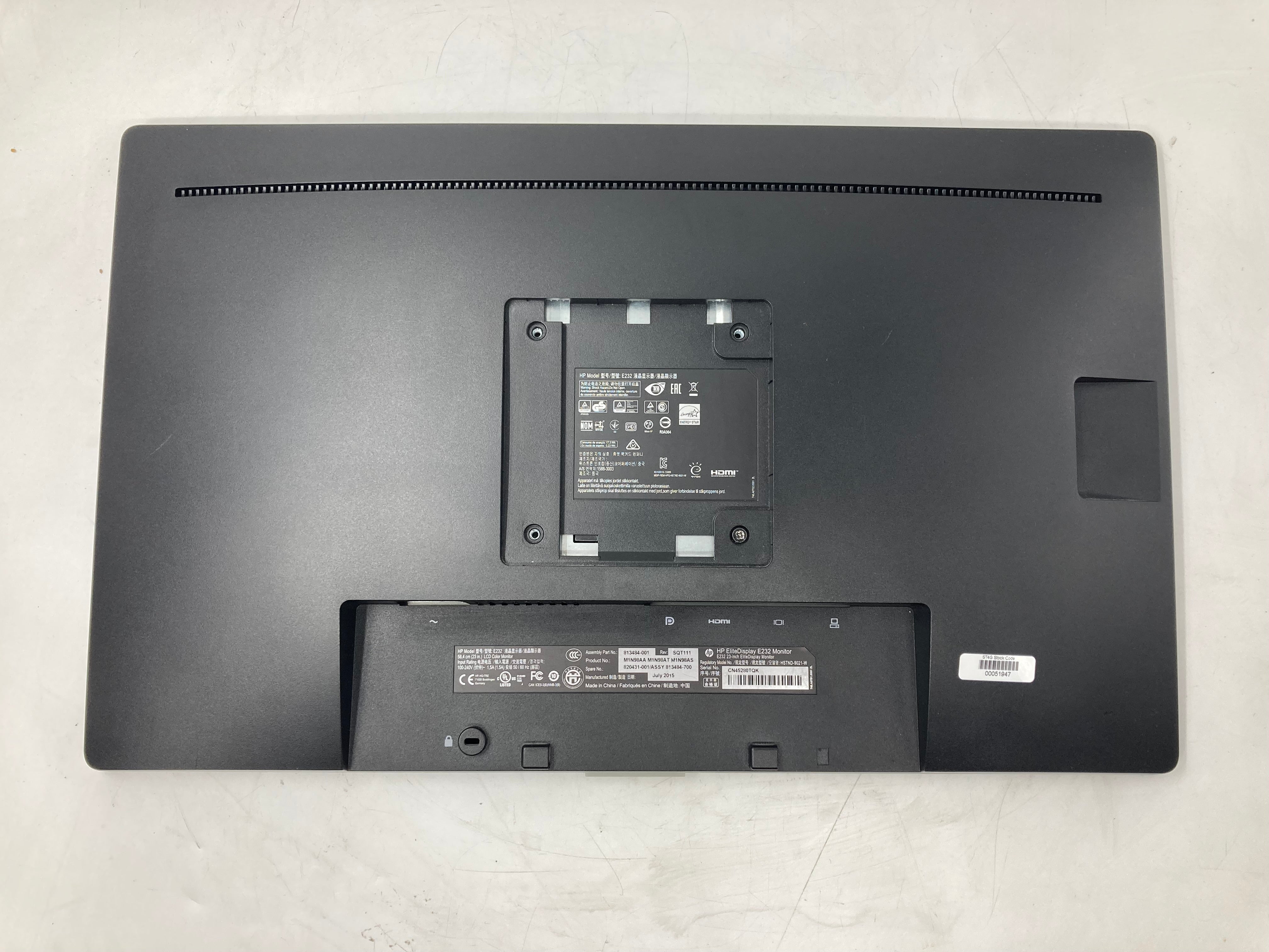 HP Monitor EliteDisplay E232 23" IPS VGA Display Port HDMI No Stand