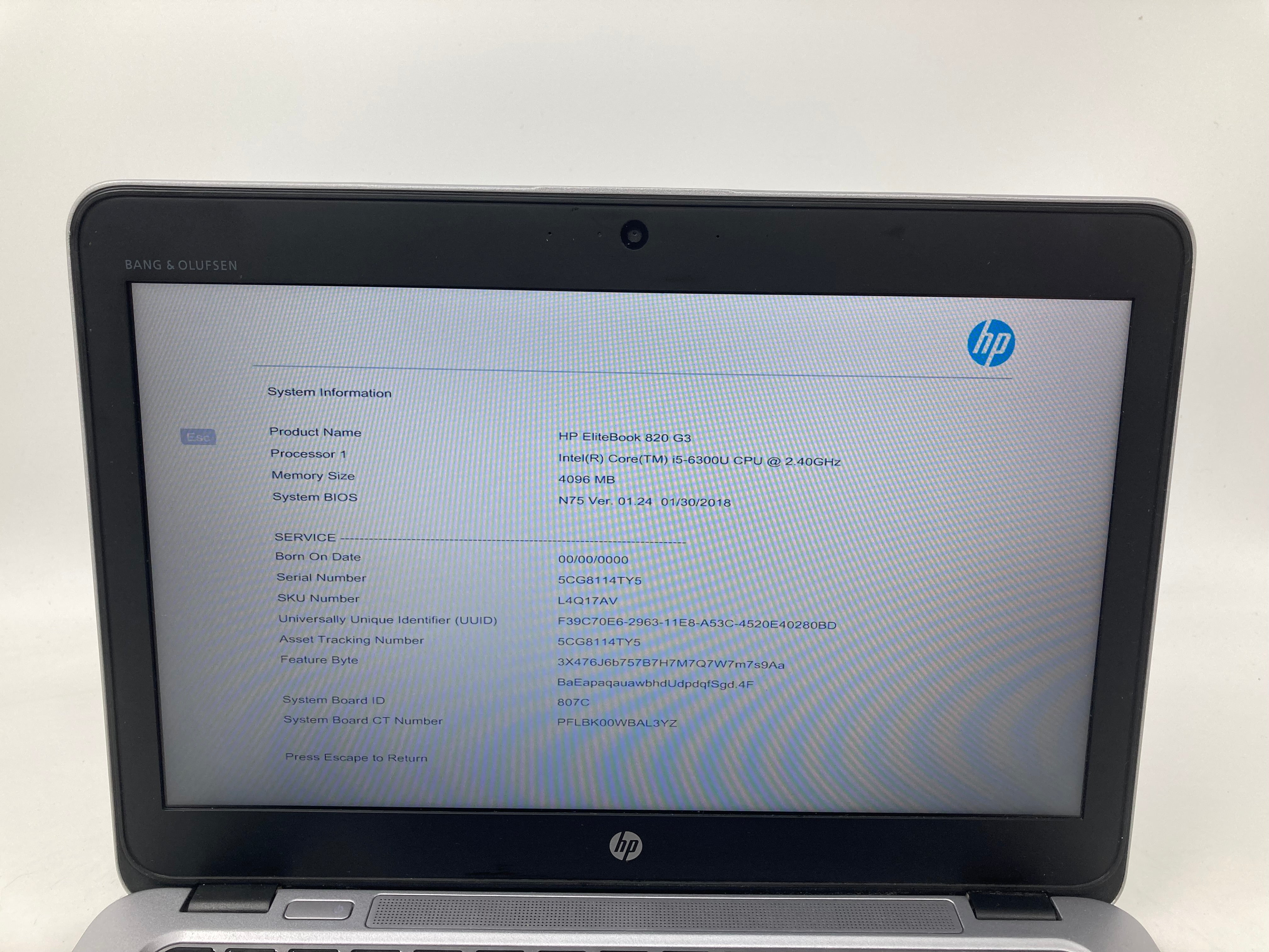 HP EliteBook 820 G3 12.5" Screen i5 6th Gen 4GB RAM No SSD No OS