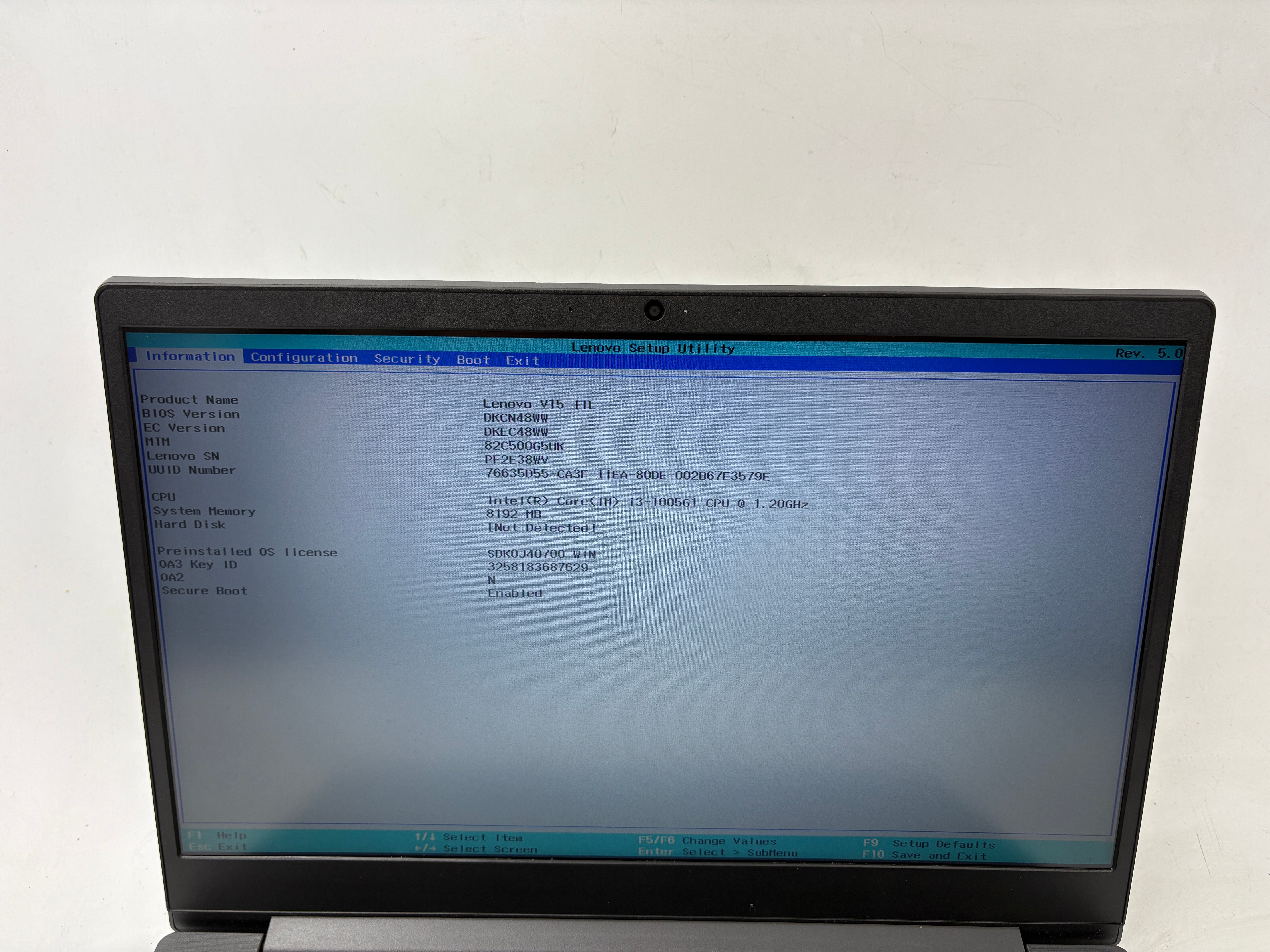 Lenovo Laptop V15-IIL 15.6" Screen i3 10th Gen 8GB RAM NO SSD NO OS