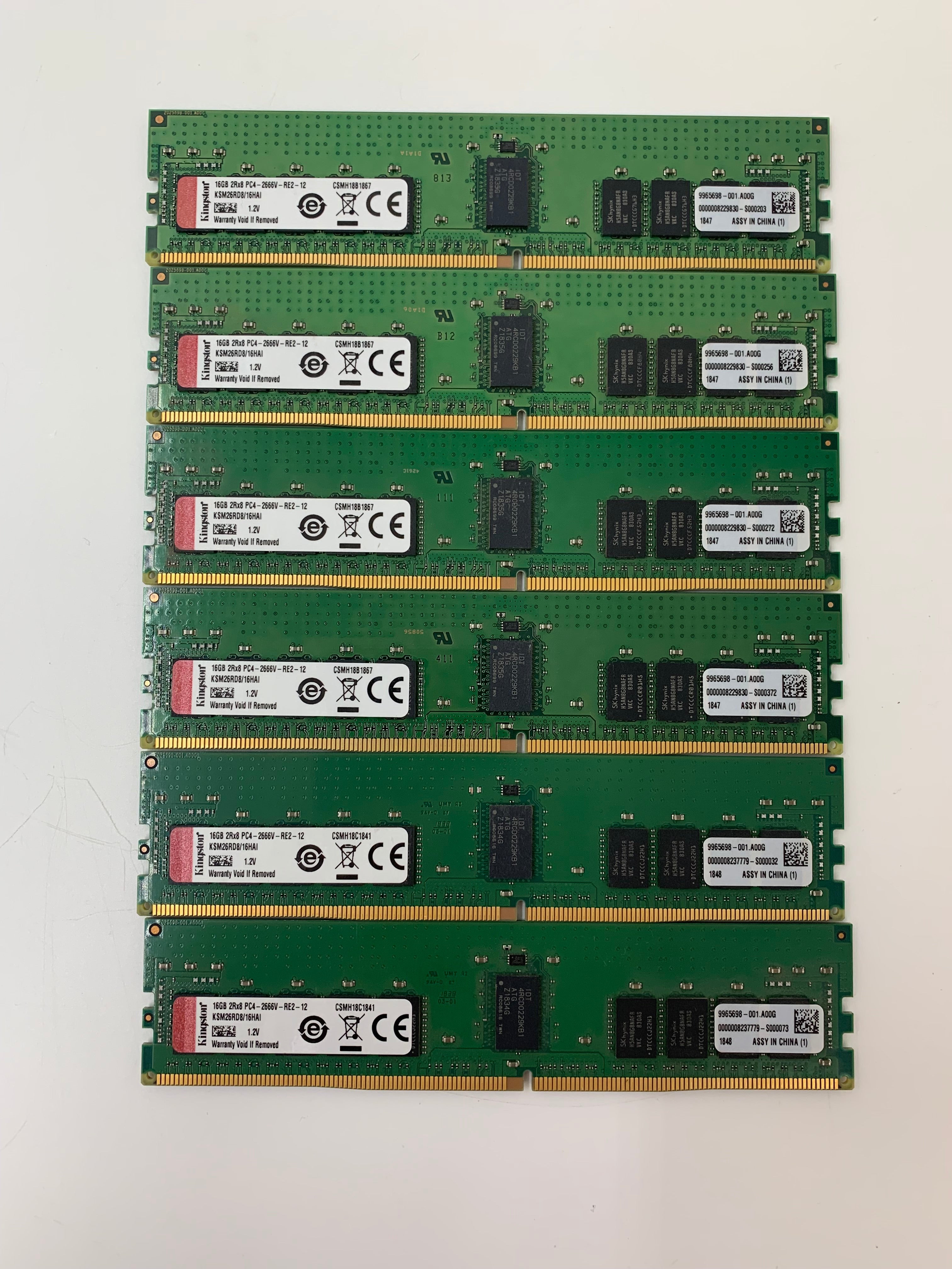 Kingston Server RAM | 6x 16GB DDR4 | 2666MHz | KSM26RD8/16HAI