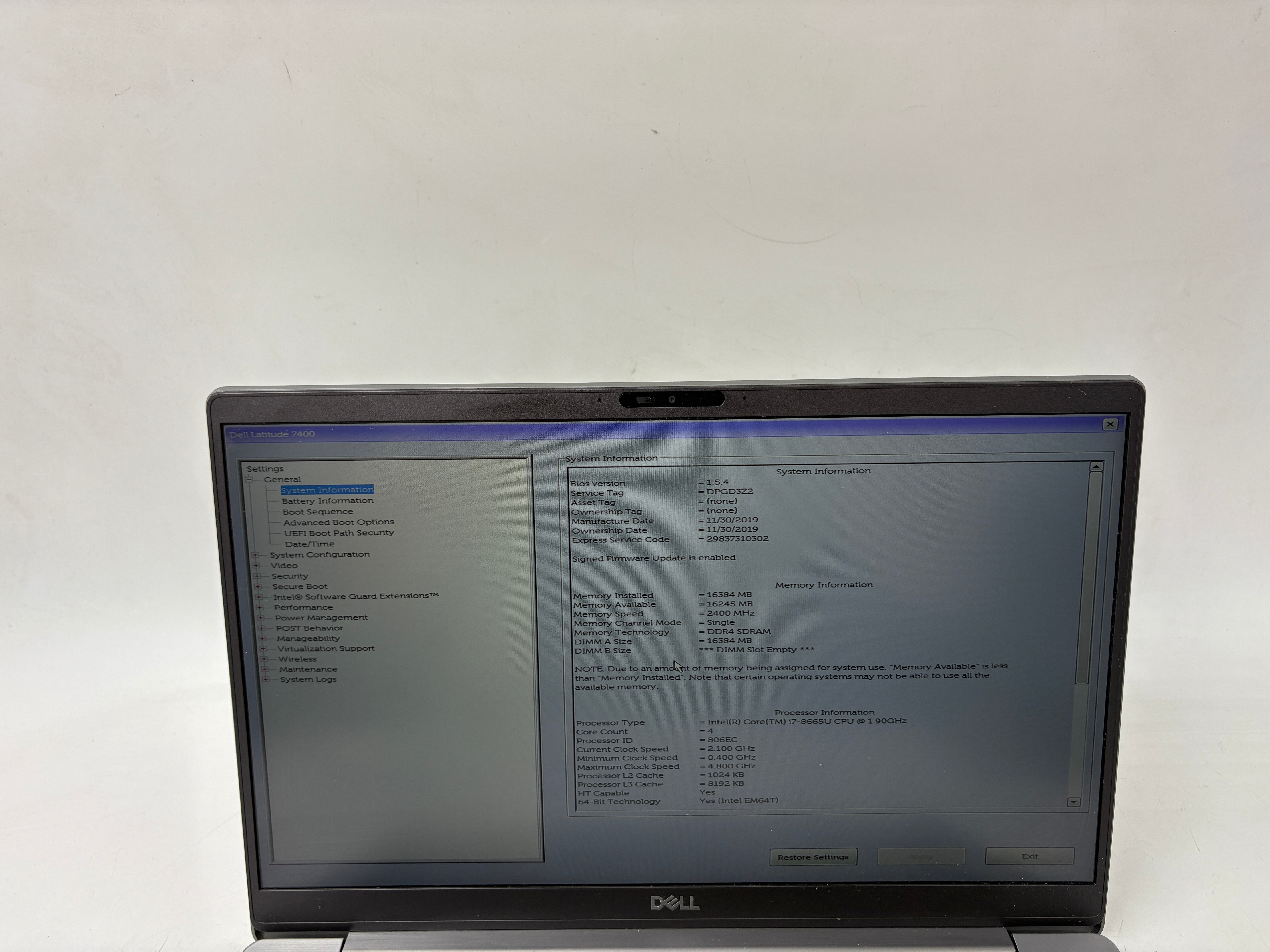 Dell Latitude 7400 14" Screen i7 8th Gen 16GB RAM 512GB SSD W11