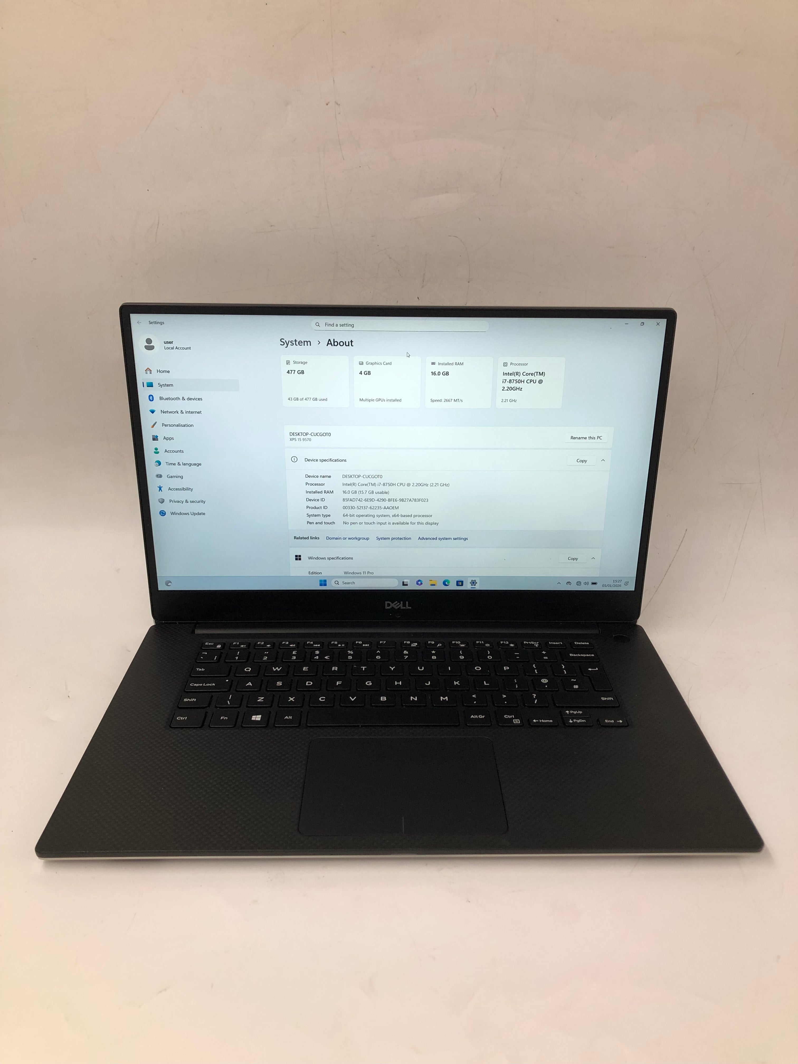 Dell Precision XPS 15 9570 15" Screen i5 8th Gen 16GB RAM 512GB SSD W11