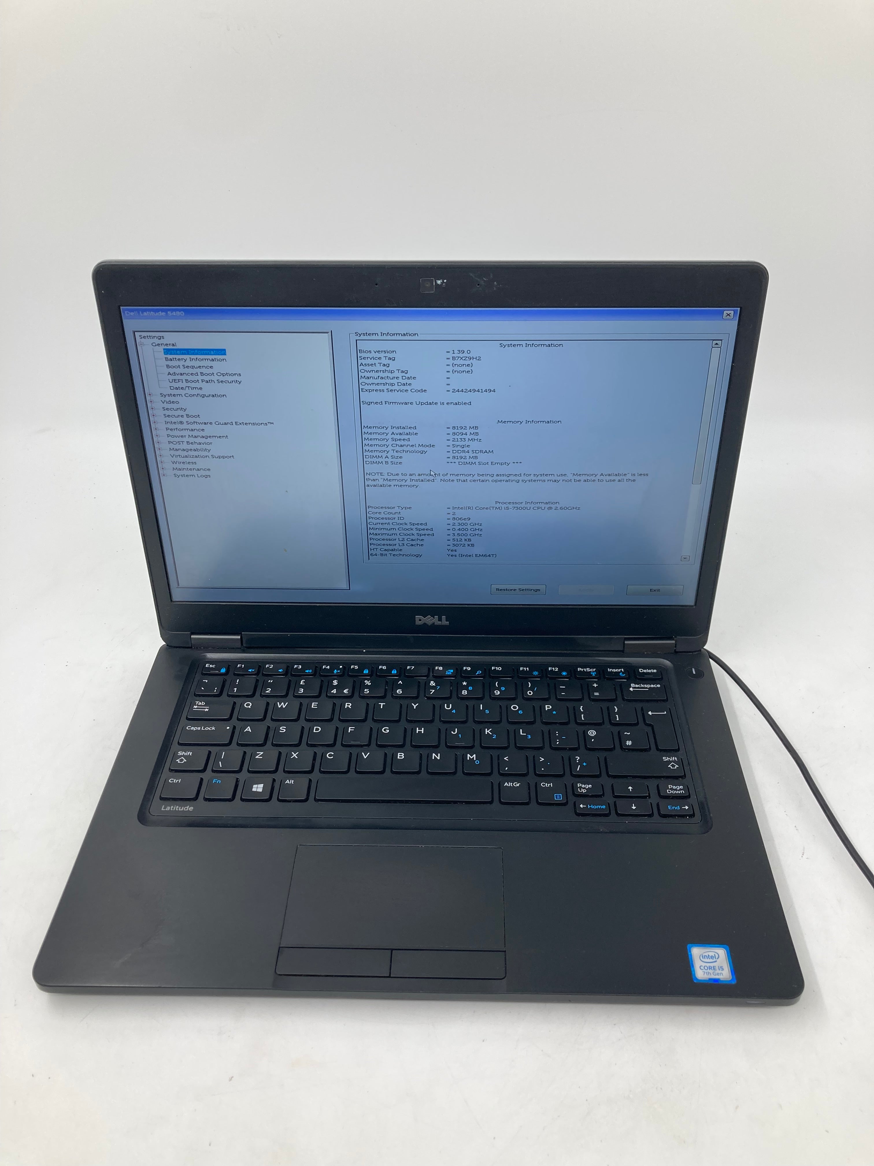 Dell Laptop Latitude 5480 i5 6th Gen 8GB RAM No HDD No OS *Spares*