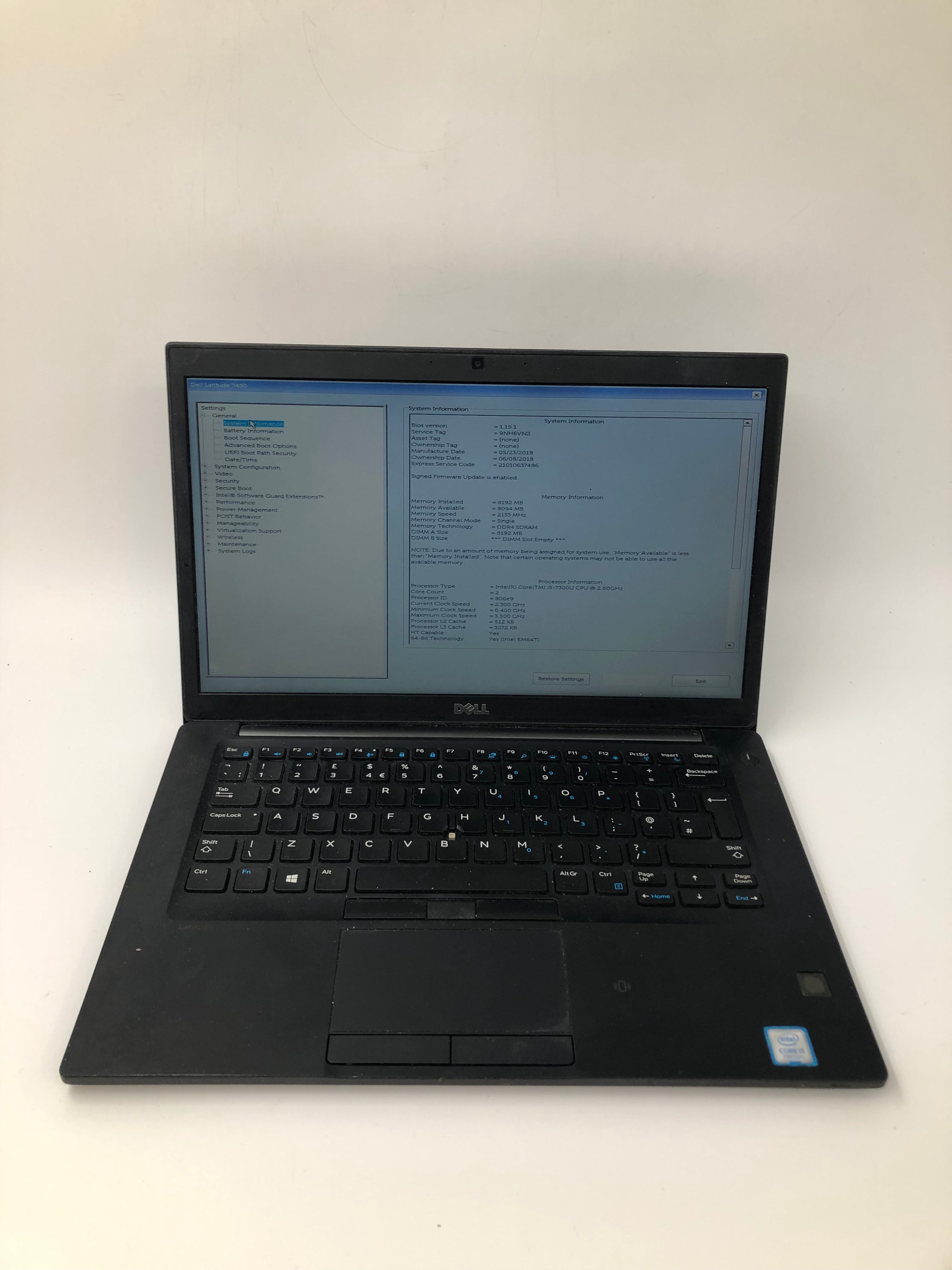 Dell Latitude 7480 14" Screen i5 7th Gen 8GB RAM No SSD No OS