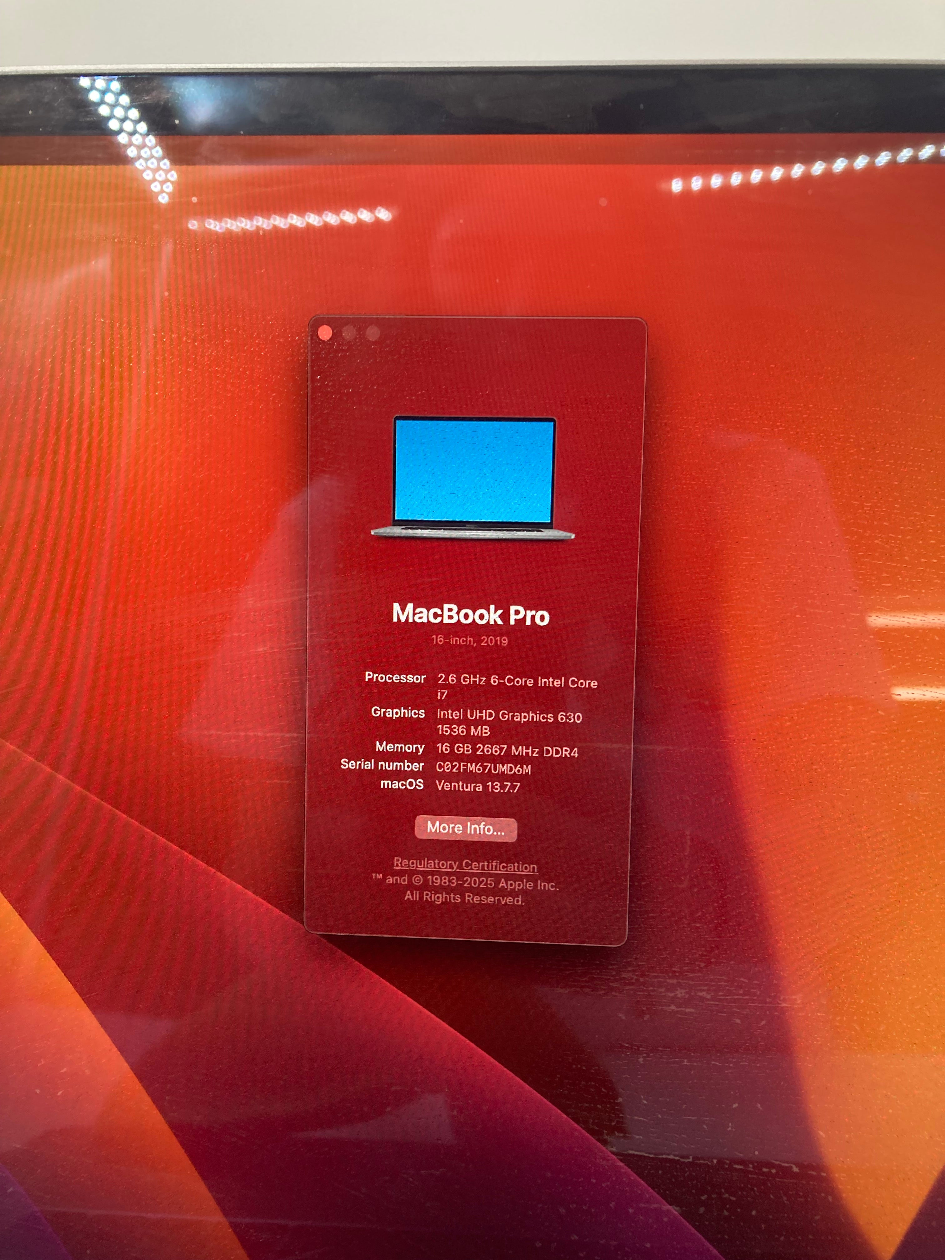 Apple MacBook Pro 2019 A2141 16" i7 9th Gen 16GB RAM 500GB SSD OS Ventura #1