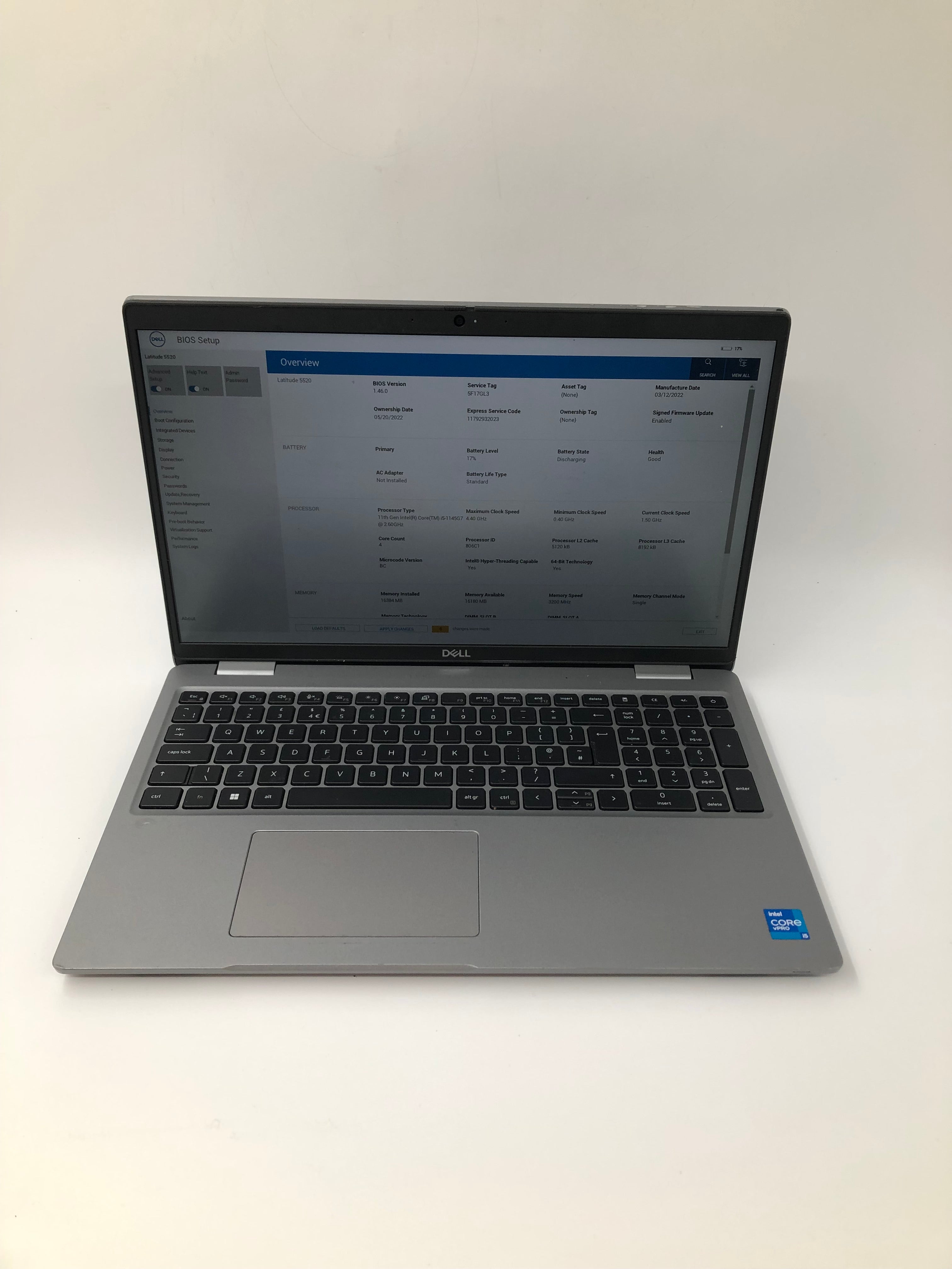 Dell Laptop Latitude 5520 15" Screen i5 11th Gen 16GB RAM No SSD No OS Spares