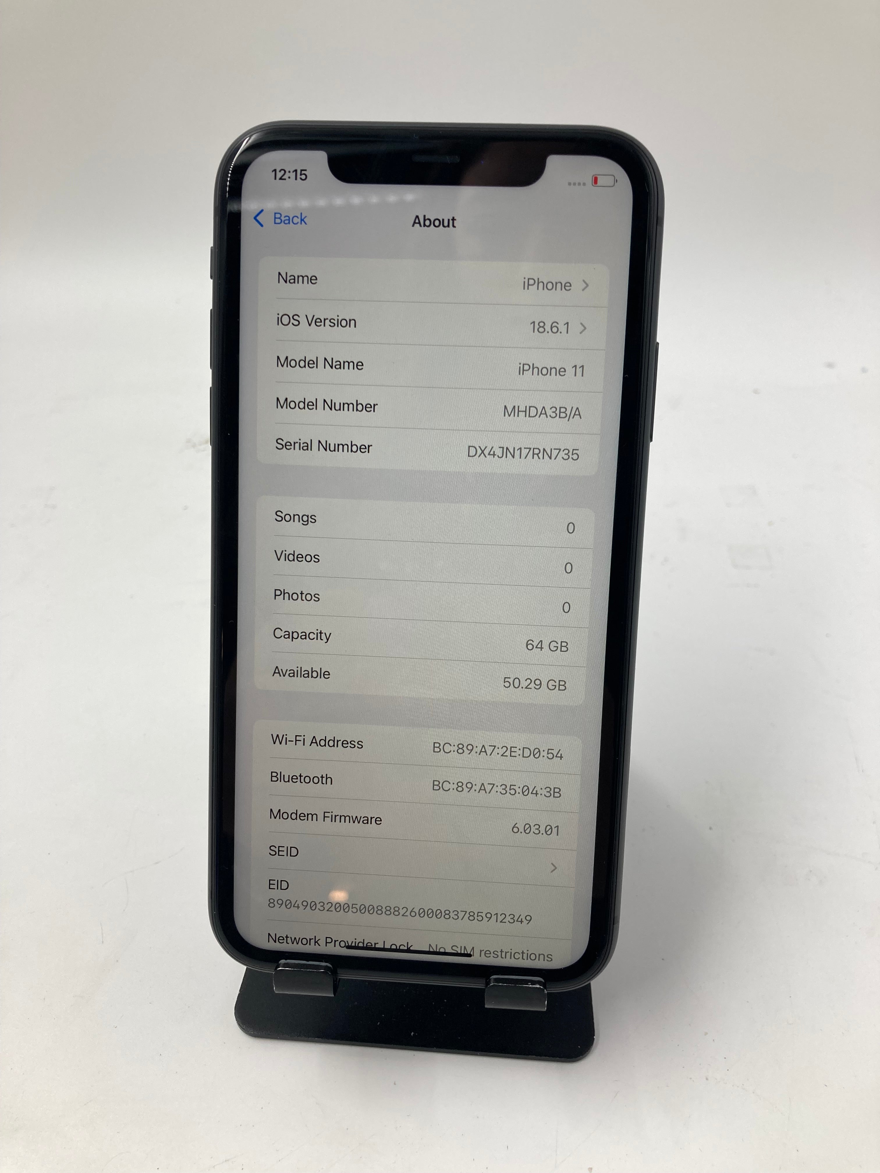 Apple iPhone 11 6.1" A2221 64GB Storage Grey Unlocked 100% Battery Health