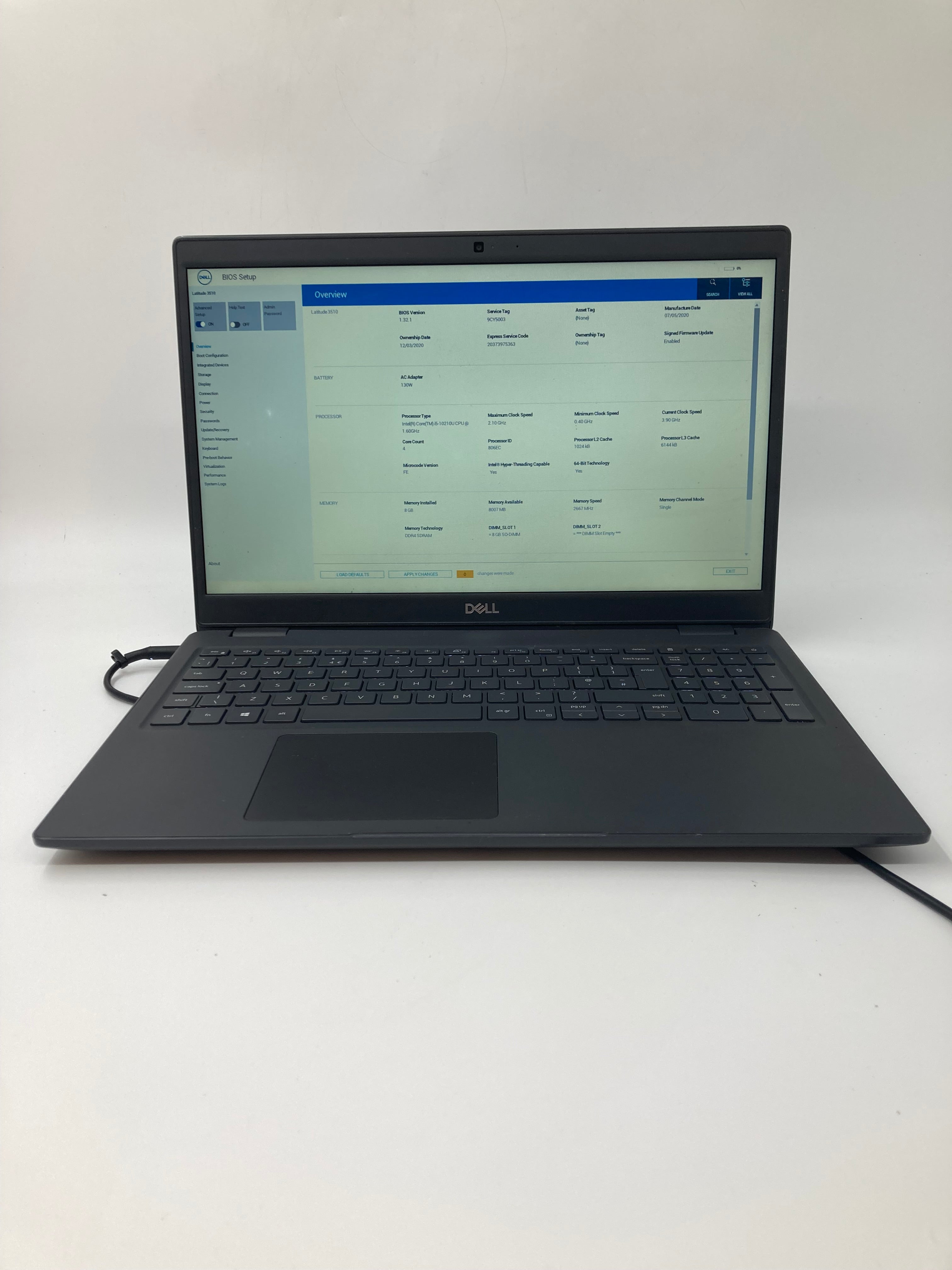 Dell Laptop Latitude 3510 15" Screen i5 10th Gen 8GB RAM No SSD No OS *Spares*