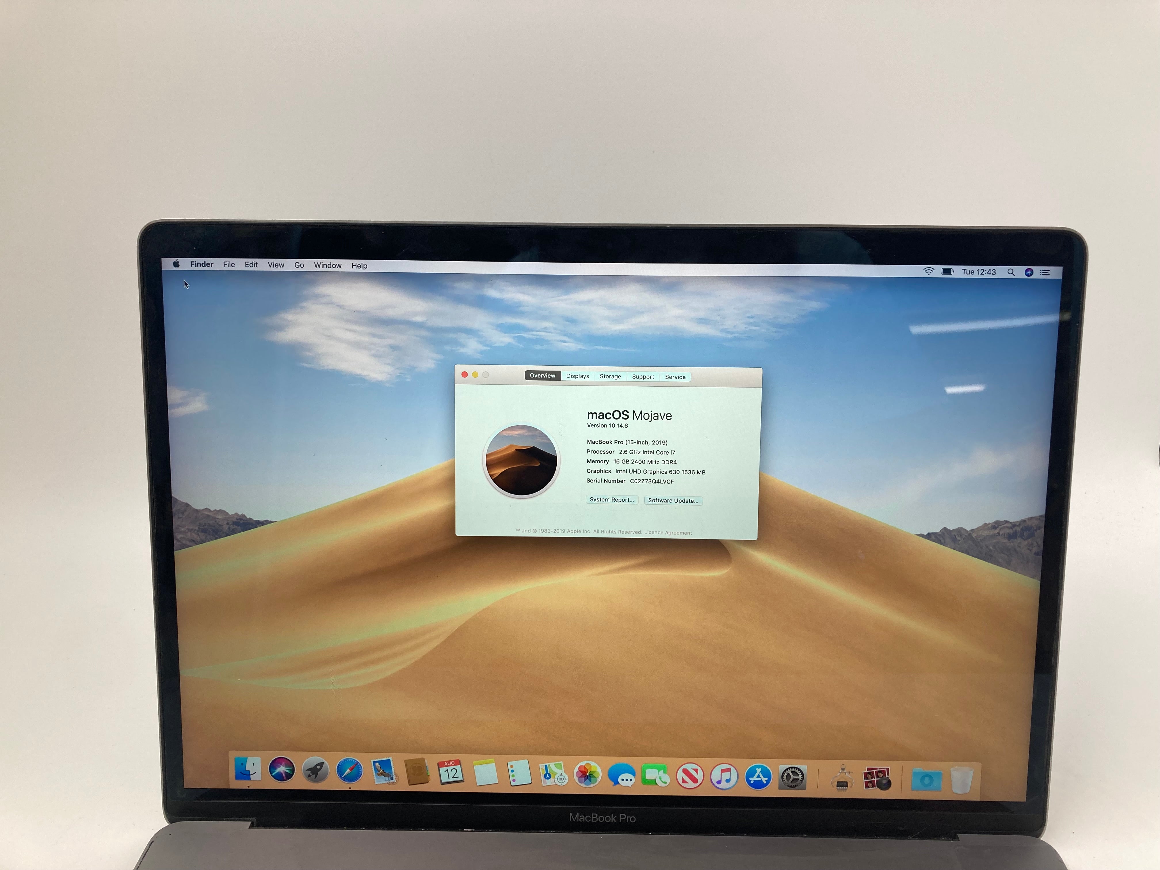Apple MacBook Pro 2019 A1990 15" Screen i7 9th Gen 16GB RAM 250GB SSD OS Mojave