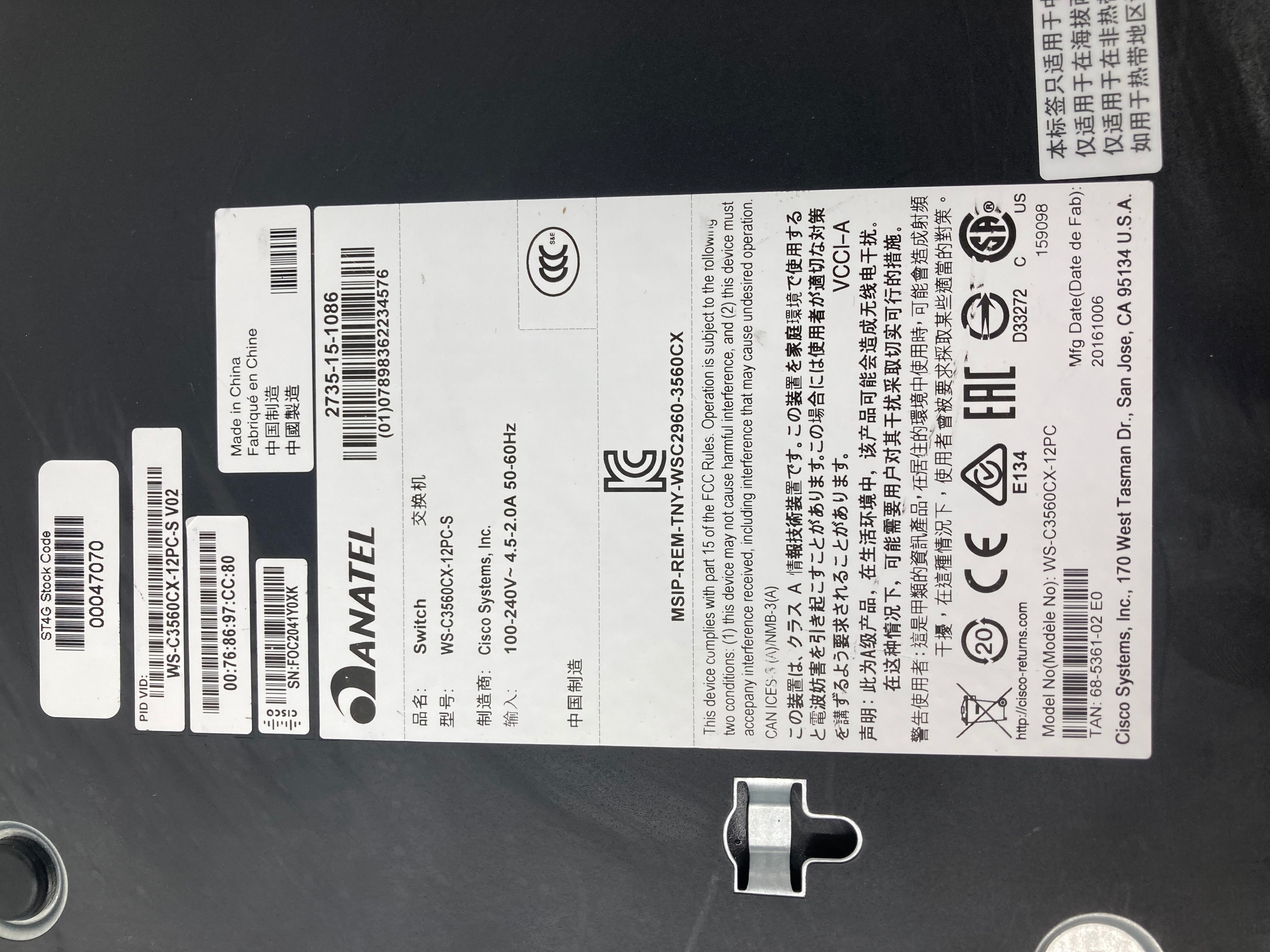 CISCO Catalyst WS-C3560CX-12P 12 Port Switch