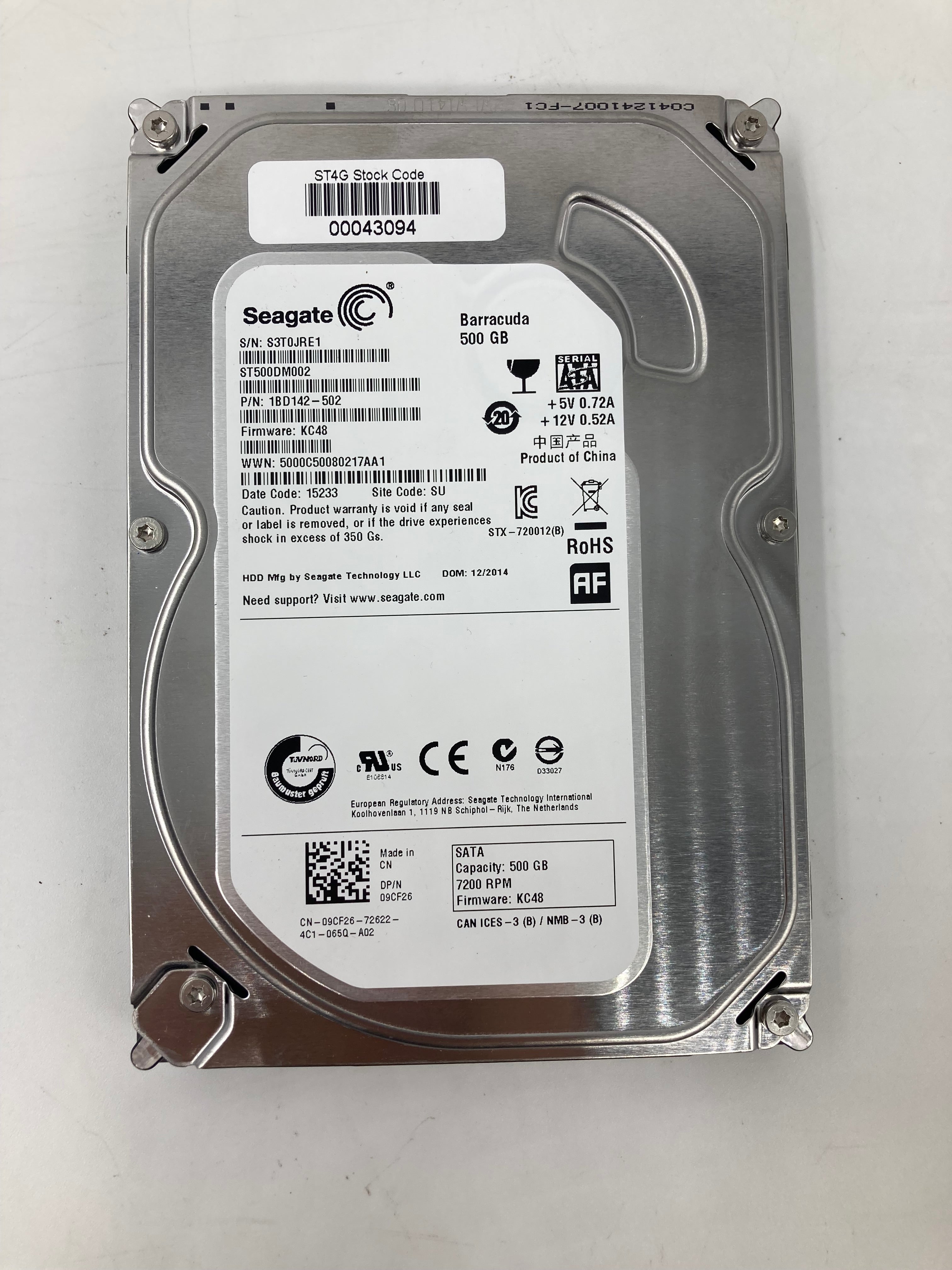 Batch of 4 SeaGate 3.5" SATA 500GB Hard Disk Drives 7.2K RPM