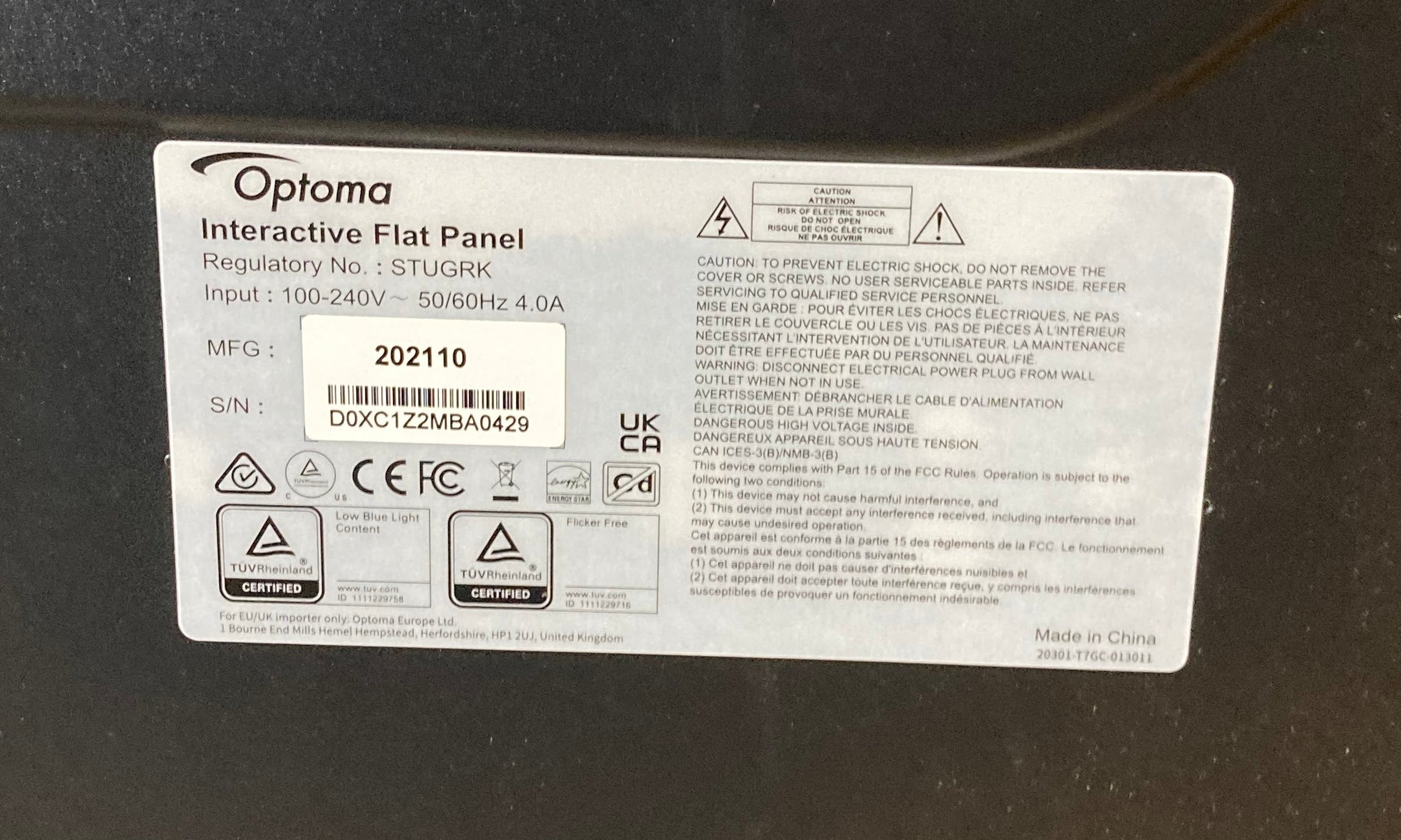 Optoma 3751RK 75" Interactive Touchscreen 4K 3840x2160